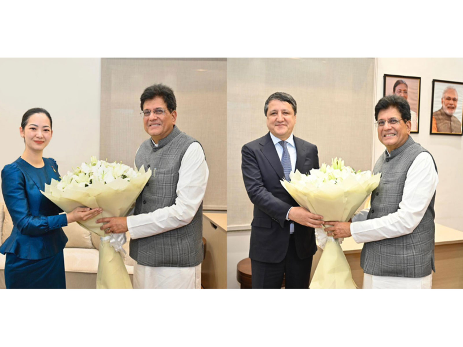 Union Minister Piyush Goyal with Cham Nimul, Minister of Commerce, Cambodia and Sherali Kabir, Minister of Industry and New Technologies, Tajikistan (Photo/@PiyushGoyal)