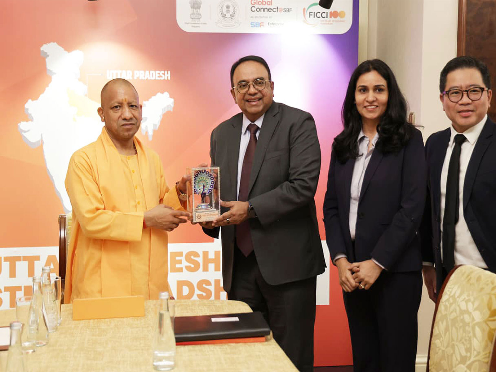 UP CM Yogi Adityanath with President and Group CEO of ST Telemedia Global Data Centres Bruno Lopez in Singapore. (Photo/@myogiadityanath)