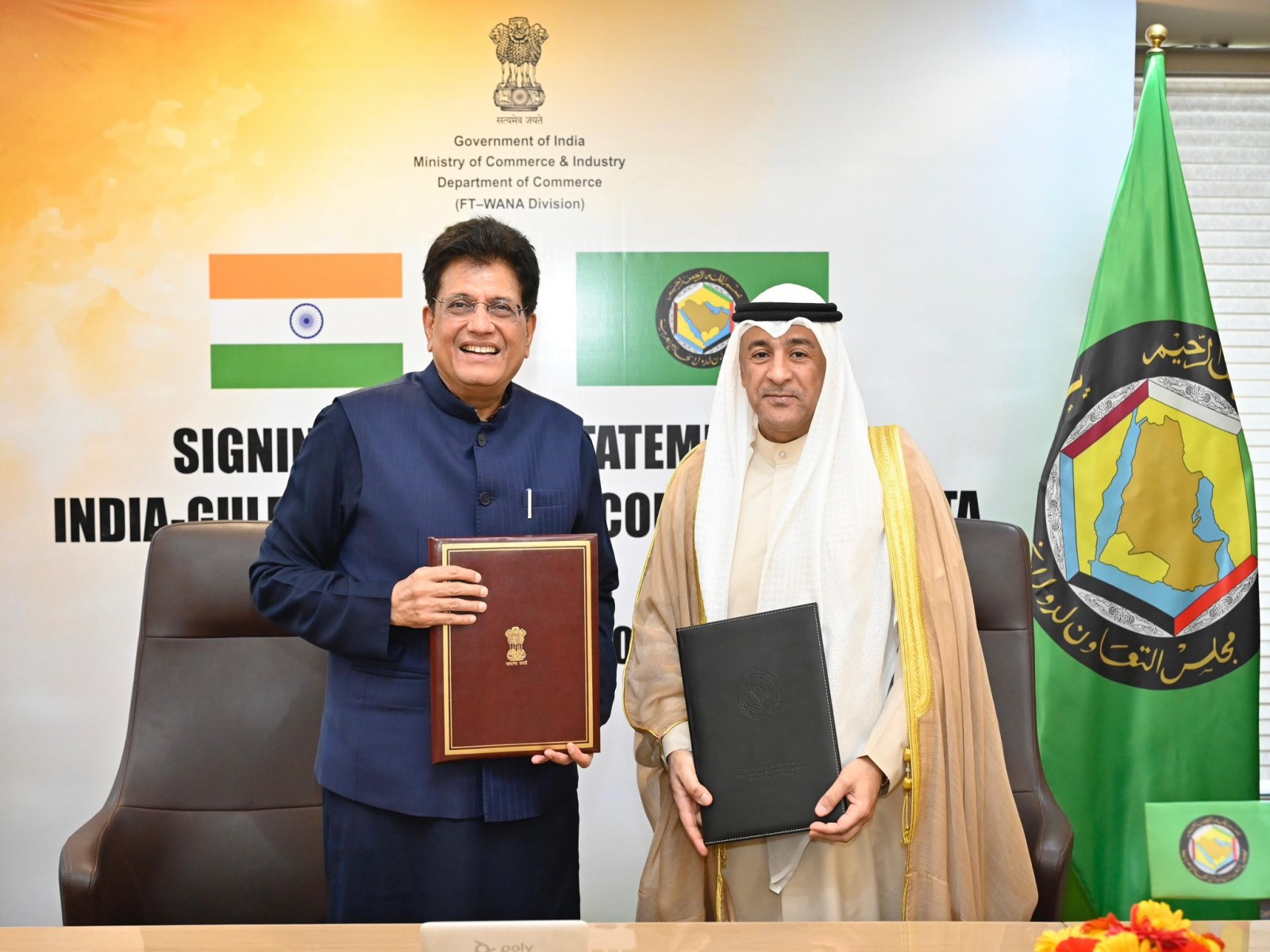 Commerce Minister Piyush Goyal with Secretary General of GCC, Jasem Mohamed Al Budaiwi. (Photo: X/PiyushGoyal) Commerce Minister Piyush Goyal with Secretary General of GCC, Jasem Mohamed Al Budaiwi. (Photo: X/PiyushGoyal)
