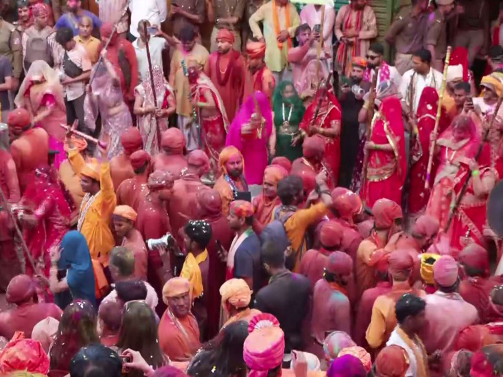 Lathmar Holi festivities begin in Barsana and Mathura (Photo/ANI) Lathmar Holi festivities begin in Barsana and Mathura (Photo/ANI)