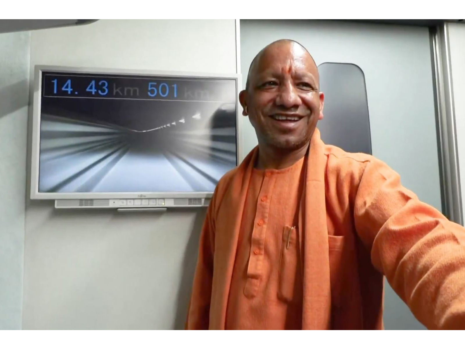 Uttar Pradesh Chief Minister Yogi Adityanath during a test ride on Japan’s SC Maglev at the Yamanashi Maglev Line. (Photo: X/@myogiadityanath)