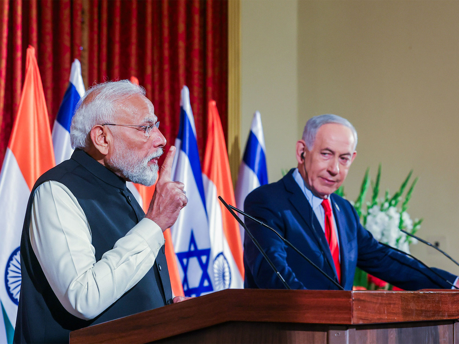 Prime Minister Narendra Modi speaks at the joint press meet with Israeli Prime Minister Benjamin Netanyahu (Photo/ANI)