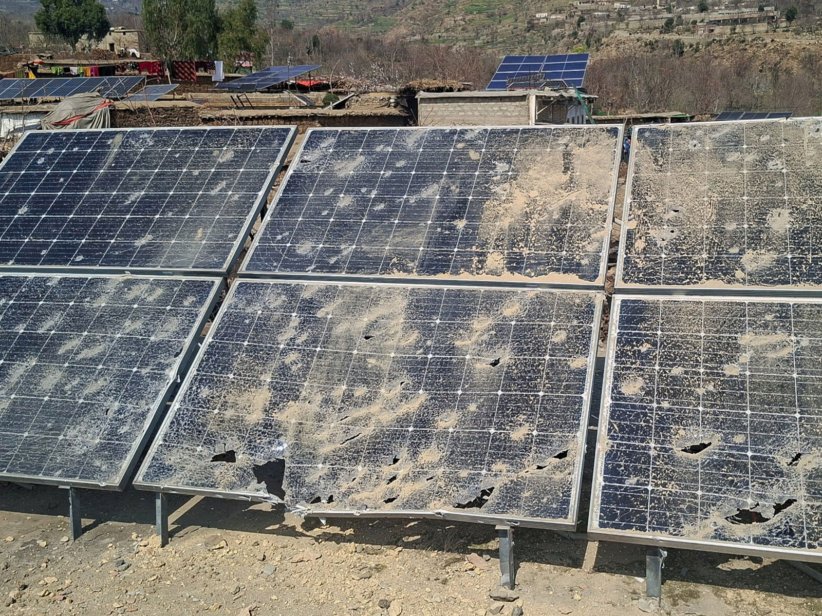 Damaged solar panels, following exchanges of fire between Pakistani and Afghanistani forces (Photo/Reuters) Damaged solar panels, following exchanges of fire between Pakistani and Afghanistani forces (Photo/Reuters)
