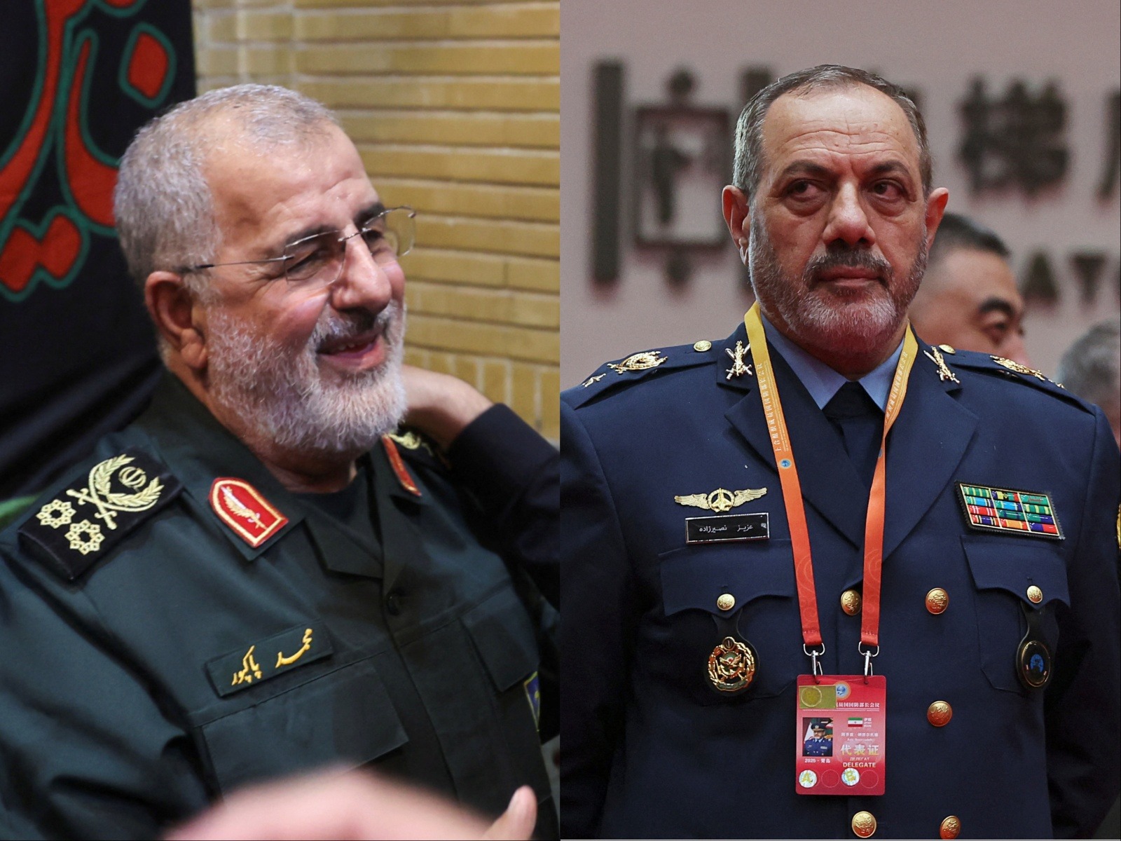 Revolutionary Guards commander Mohammed Pakpour (left), and  Iran's Defence Minister Amir Nasirzadeh (Photo/Reuters)