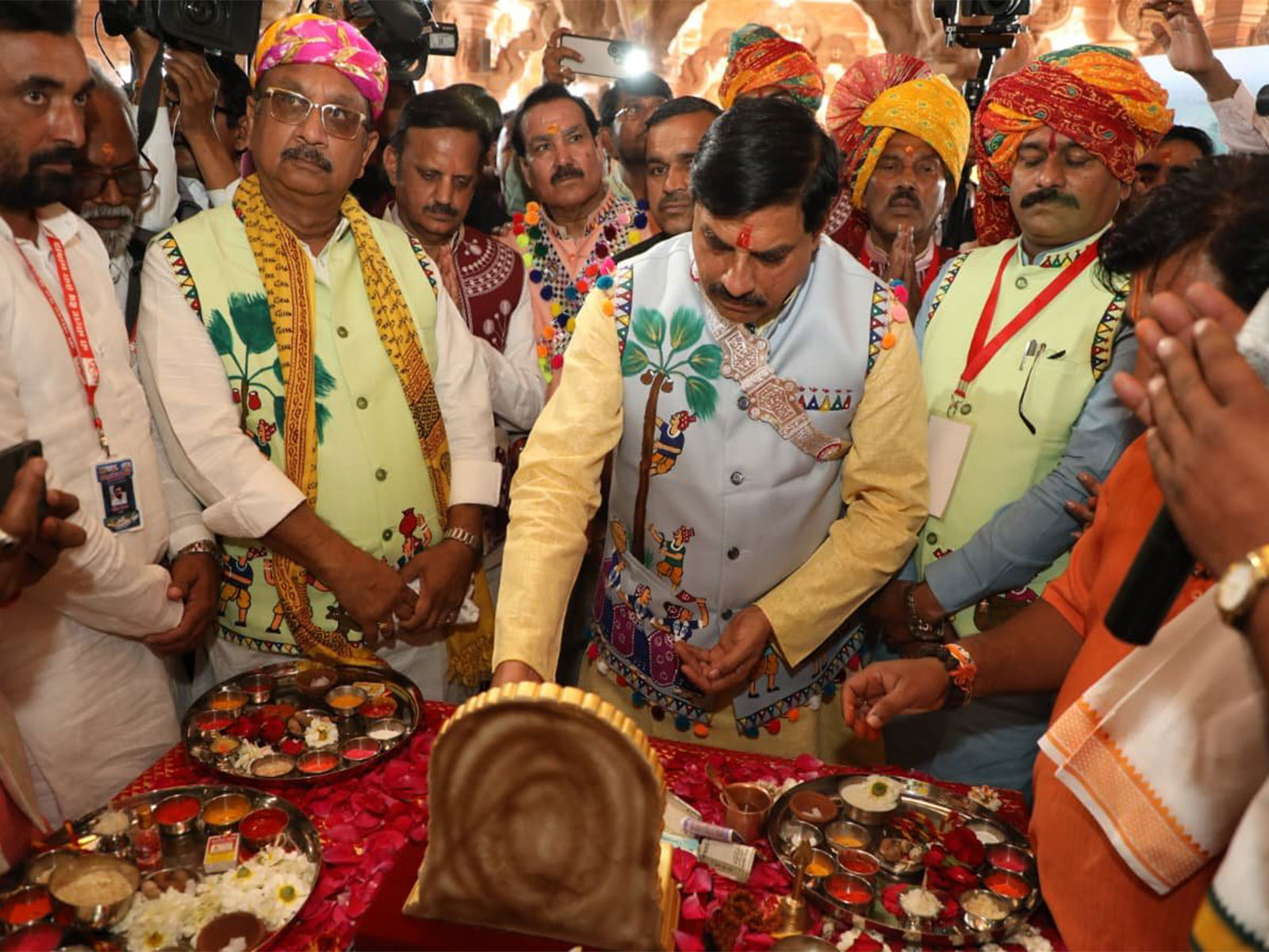 MP CM Mohan Yadav along with ministers offered prayers at Bhilat Dev temple in Barwani. (Photo / X @CMMadhyaPradesh)