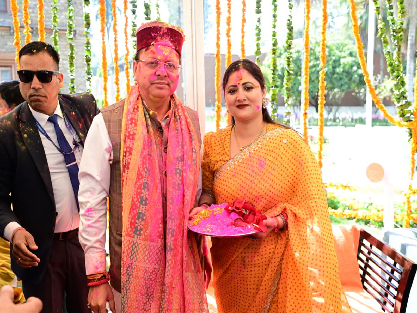 Uttarakhand CM Pushkar Singh Dhami and wife Geeta Dhami celebrate Holi (Photo/X/@pushkardhami)