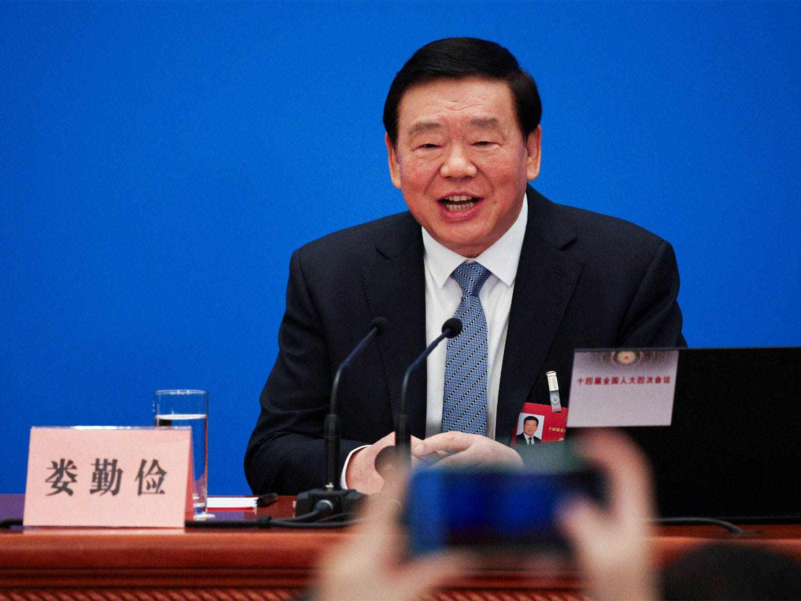 Lou Qinjian, spokesman for the fourth session of the 14th National People's Congress (Photo/Reuters) Lou Qinjian, spokesman for the fourth session of the 14th National People's Congress (Photo/Reuters)