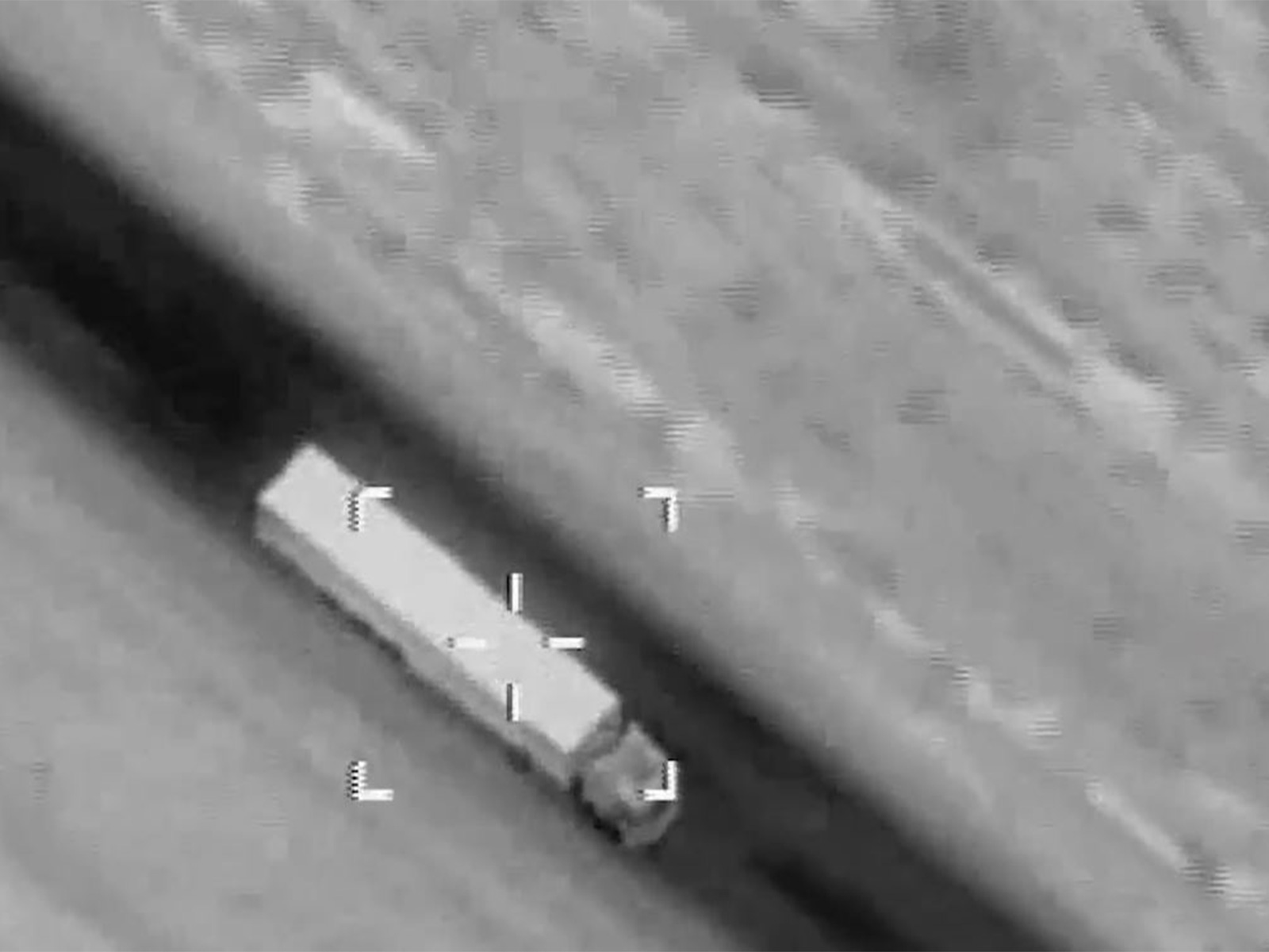 Drone Image of an Iranian asset prior to it being bombed (Photo/@CENTCOM)