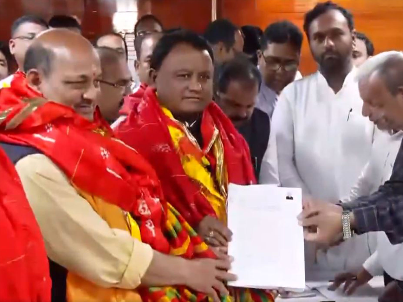 Odisha BJP chief Manmohan Samal, Sujeet Kumar file nominations (Photo/ANI) Odisha BJP chief Manmohan Samal, Sujeet Kumar file nominations (Photo/ANI)