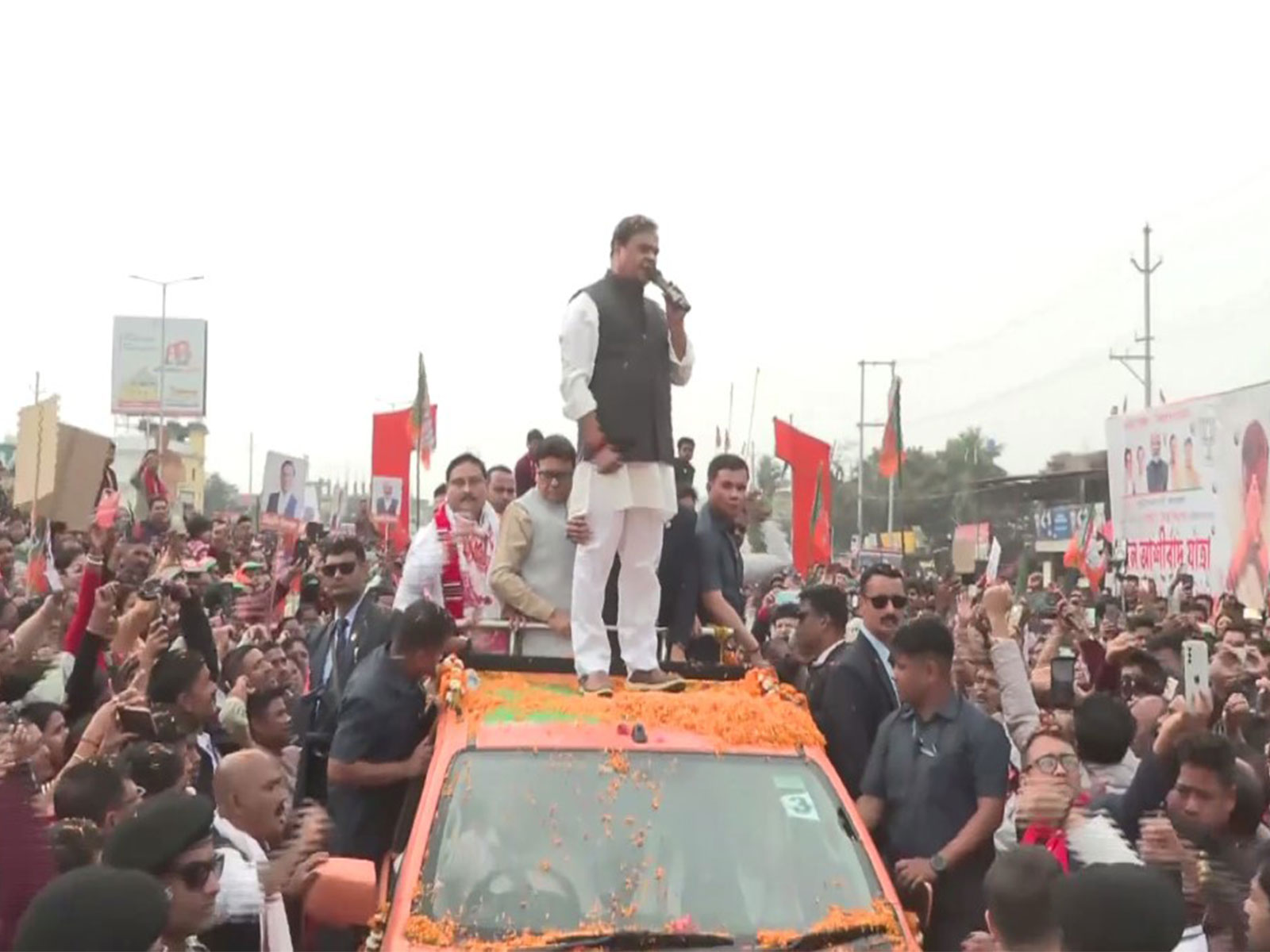 Assam Chief Minister Himanta Biswa Sarma at Jan Ashirwad Yatra (Photo/ANI)