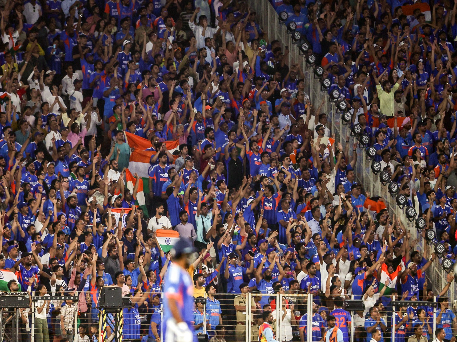 Fans cheer in the stands during the ICC Men's T20 World Cup 2026 final match between India and New Zealand, at Narendra Modi Stadium in Ahmedabad (Photo/ANI)