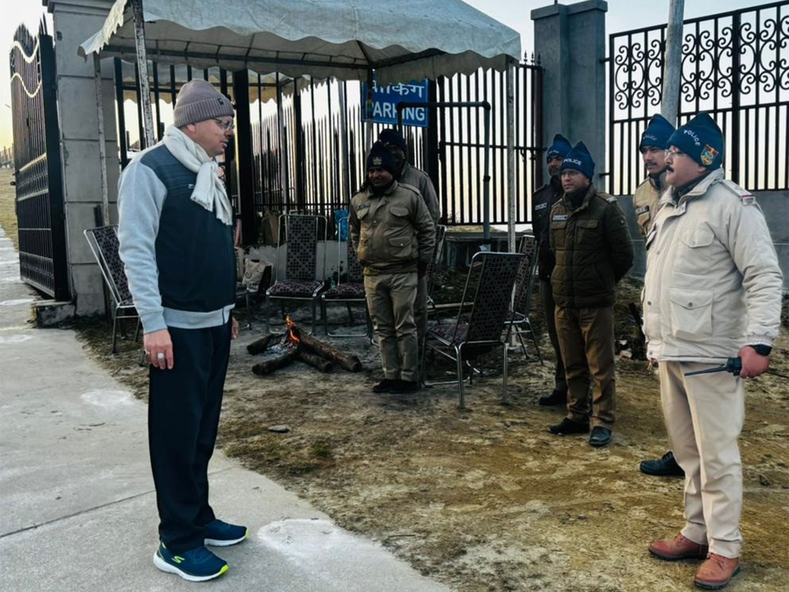 Uttarakhand CM Pushkar Singh Dhami interacts with police personnel (Photo/ANI)