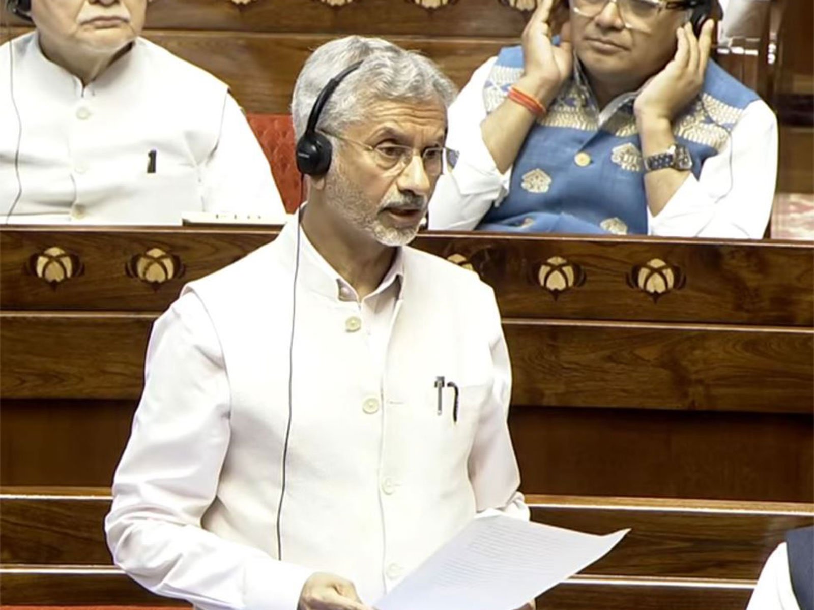 External Affairs Minister S Jaishankar addresses the Rajya Sabha on the escalating West Asia crisis during the Parliament session in New Delhi. (Photo: Sansad TV)