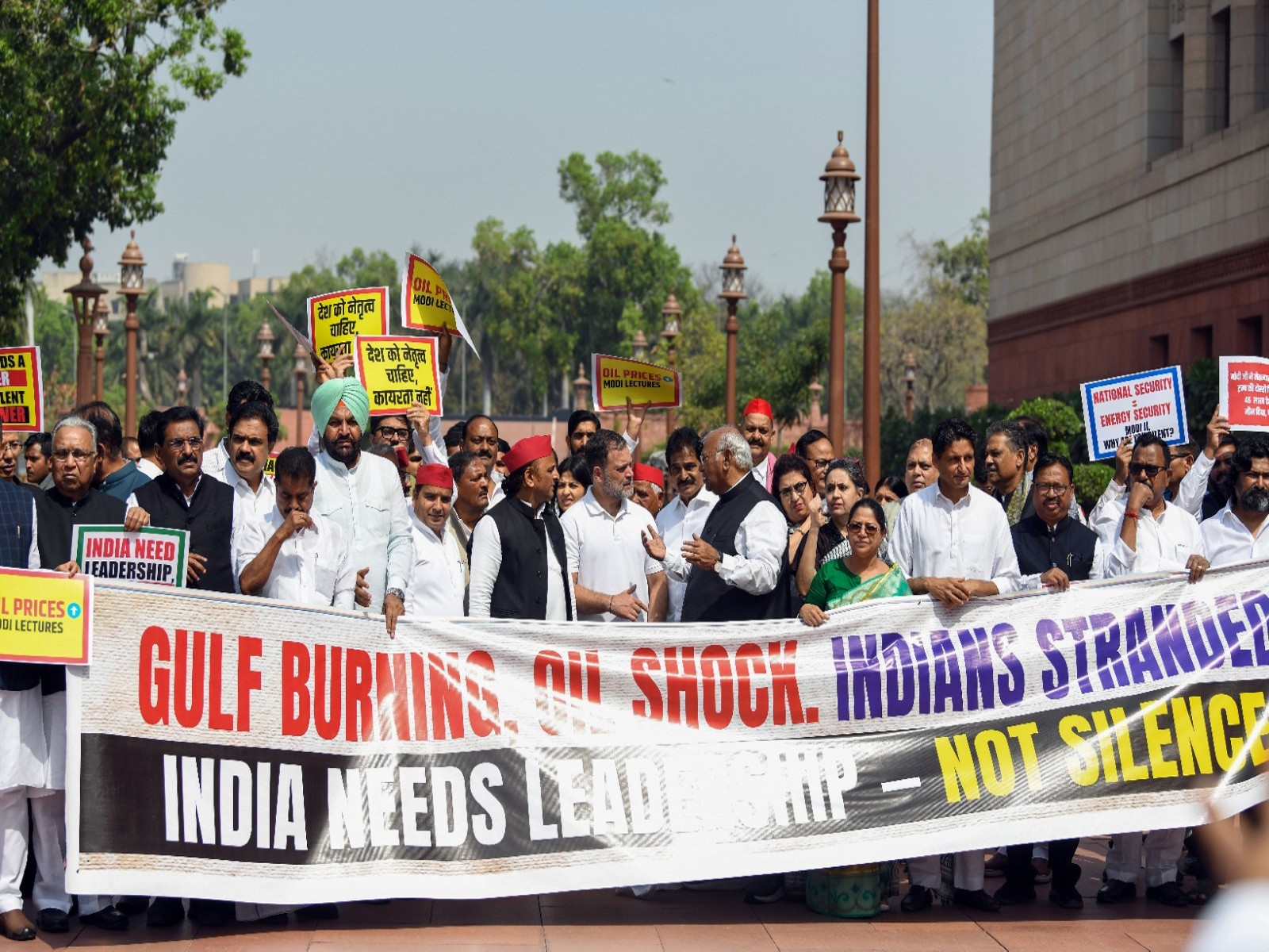 Opposition members holding protest in Parliament premises (Photo/ANI) Opposition members holding protest in Parliament premises (Photo/ANI)