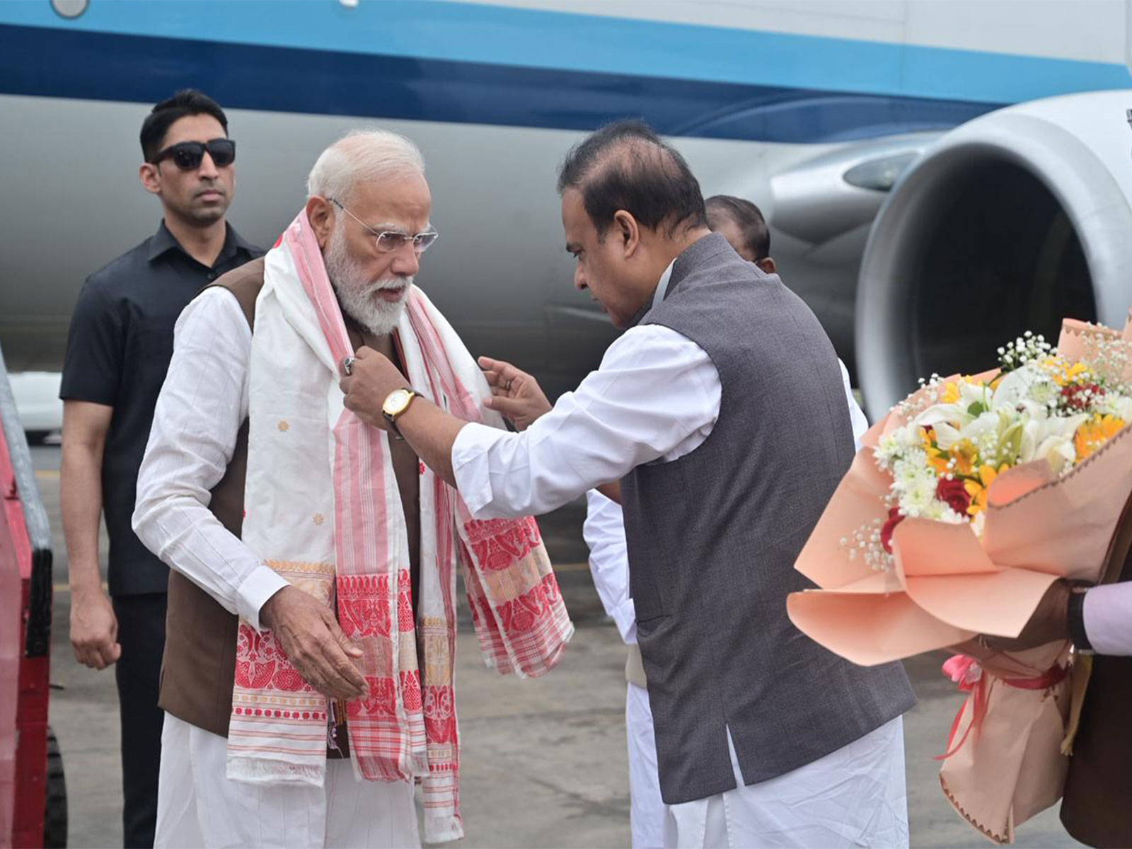 Prime Minister Narendra Modi welcomed by Assam CM Himanta Biswa Sarma in Guwahati (Photo/x/@himantabiswa)