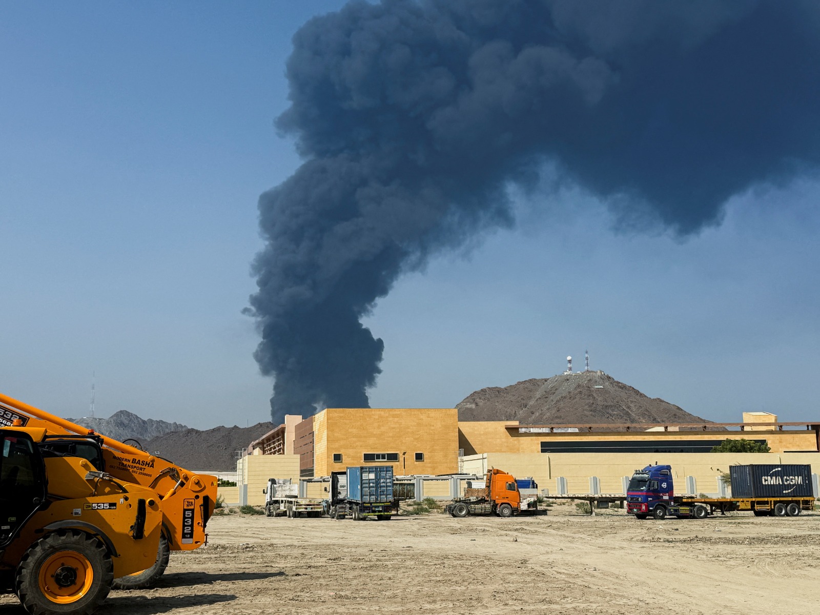 Plumes of Smoke rising from Fujairah Port (Photo/Reuters)