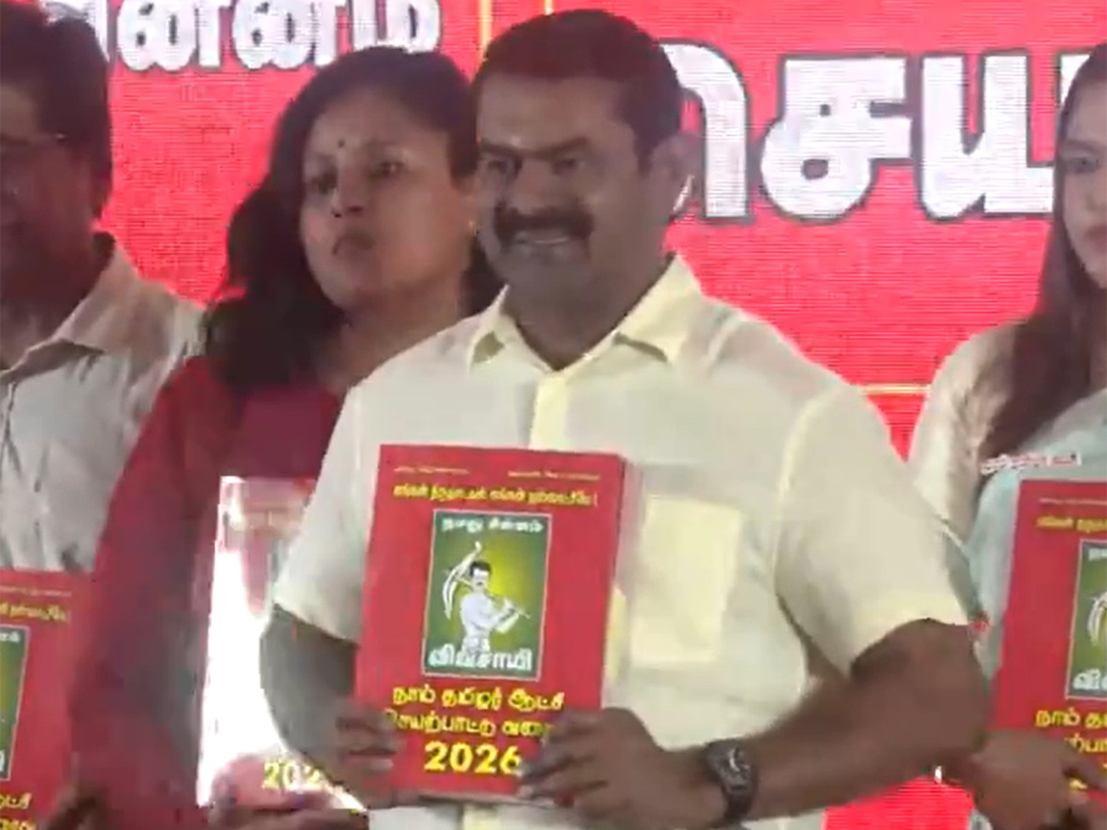 NTK Chief Coordinator Seeman presenting manifesto (Photo/ANI)