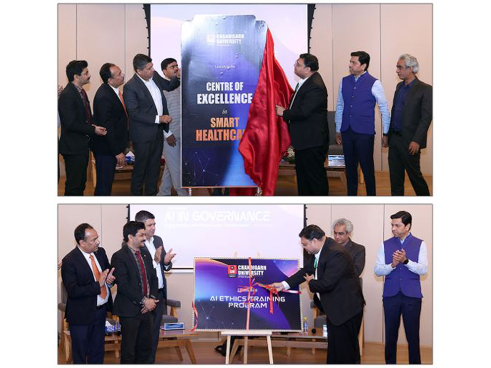 Chandigarh University Senior Management & Dr. Rahul K. Singh, CEO, Innovation Cell, along with others inaugurating the Smart Healthcare Centre of Excellence at Chandigarh University, Uttar Pradesh