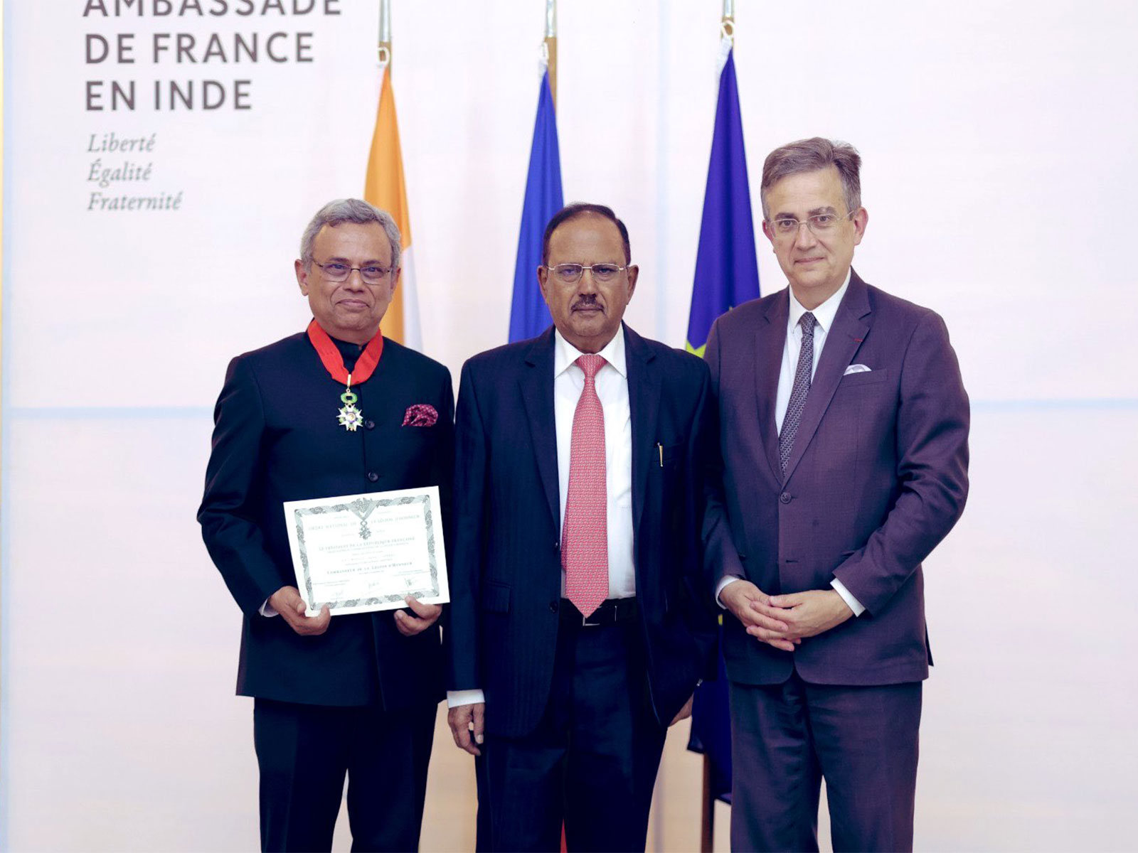 Jaweb Ashraf with Thierry Mathou and NSA Ajit Doval (Photo: x/@JawedAshraf5)