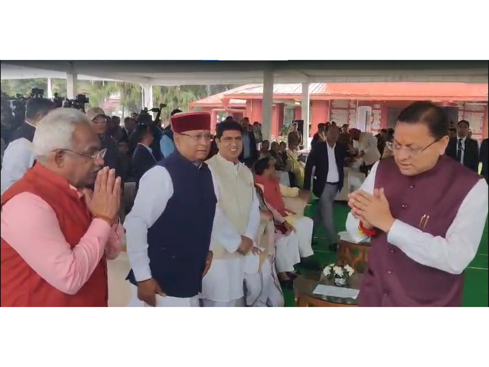 Uttarakhand CM Pushkar Singh Dhami meets BJP MLAs sworn in as cabinet ministers (Photo/ANI)