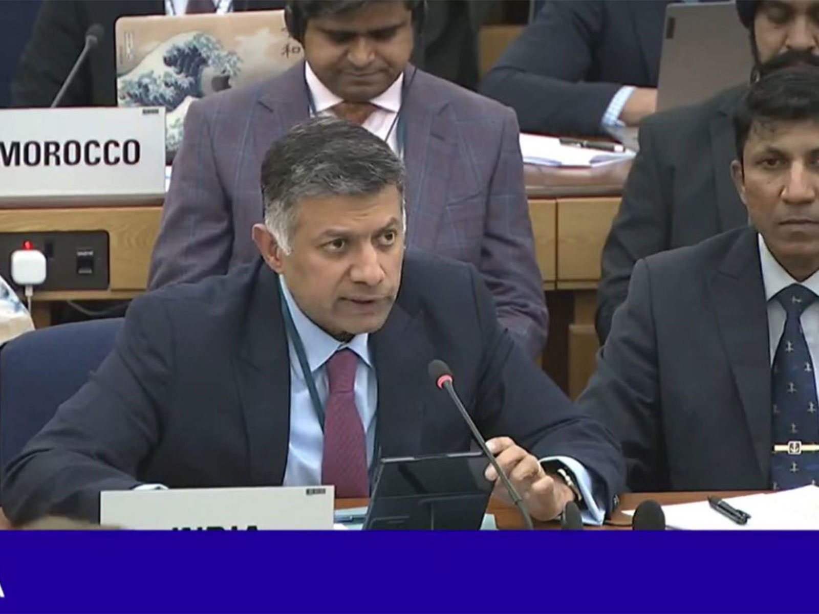 Indian HC to UK Vikram Doraiswamy speaking at the IMO session (Photo/@HCI_London)