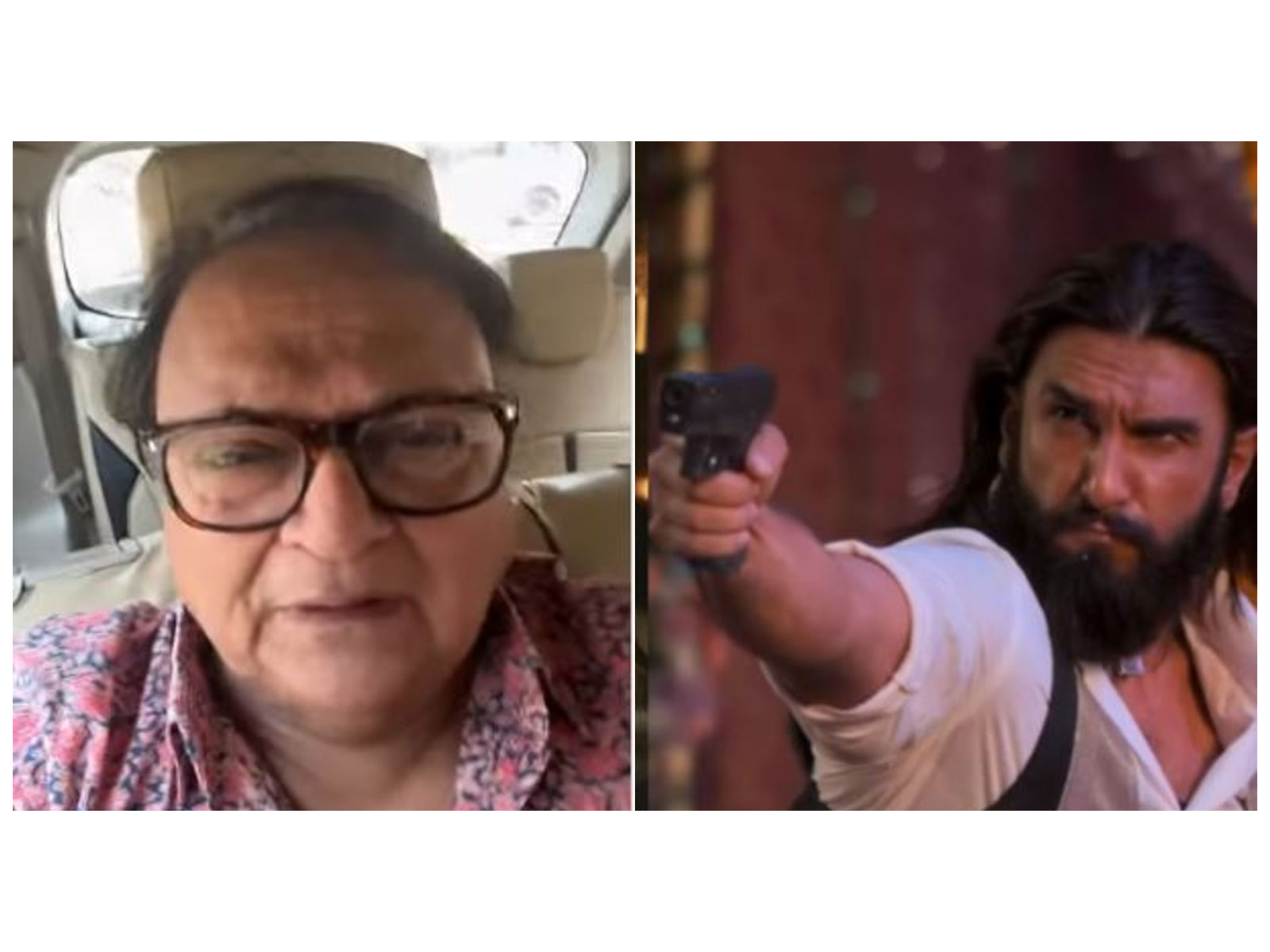 Rakesh Bedi (Left); and Ranveer Singh in a still from 'Dhurandhar' (Photo/Instagram/@karanjohar, @adityadharfilms)