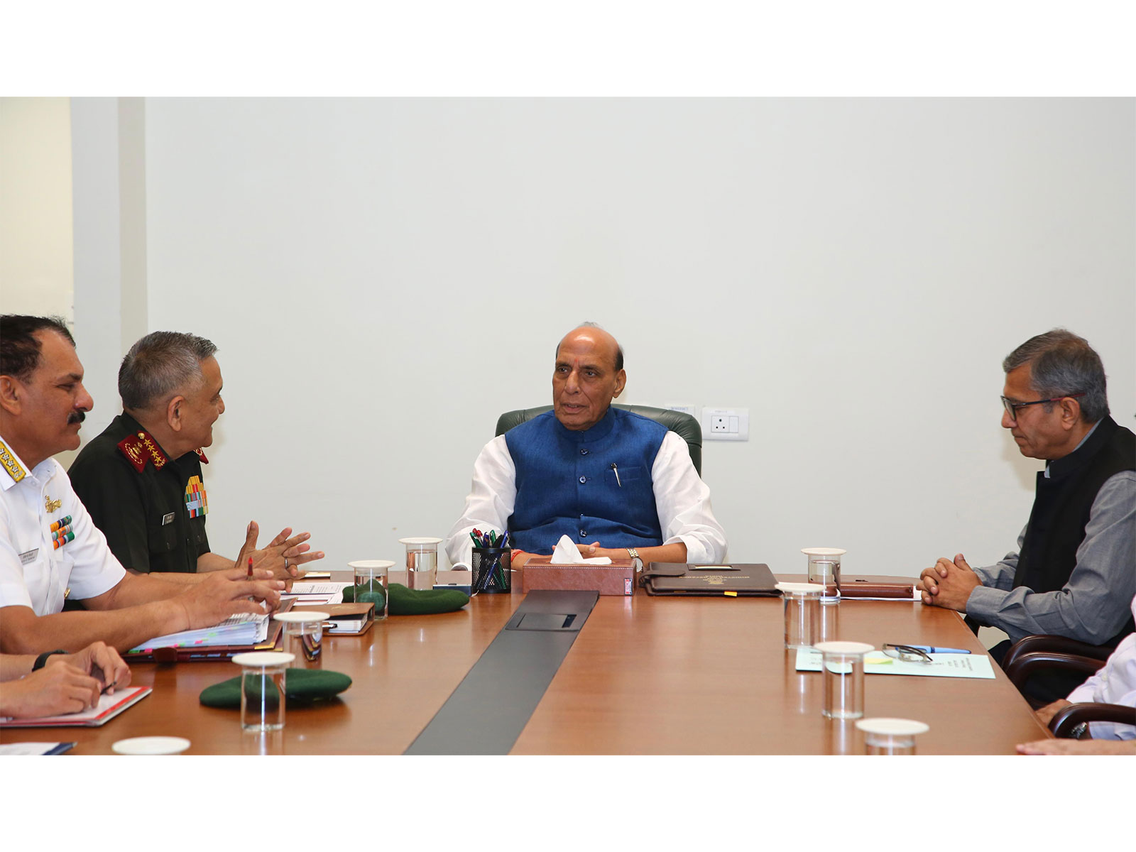 Defence Minister Rajnath Singh chairs a meeting (Photo/ANI)
