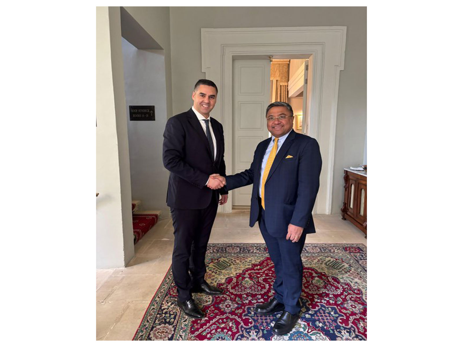 Secretary (West) Sibi George met with the Deputy Prime Minister and Minister of Foreign Affairs of Malta, Ian Borg (Photo/MEAIndia) Secretary (West) Sibi George met with the Deputy Prime Minister and Minister of Foreign Affairs of Malta, Ian Borg (Photo/MEAIndia)