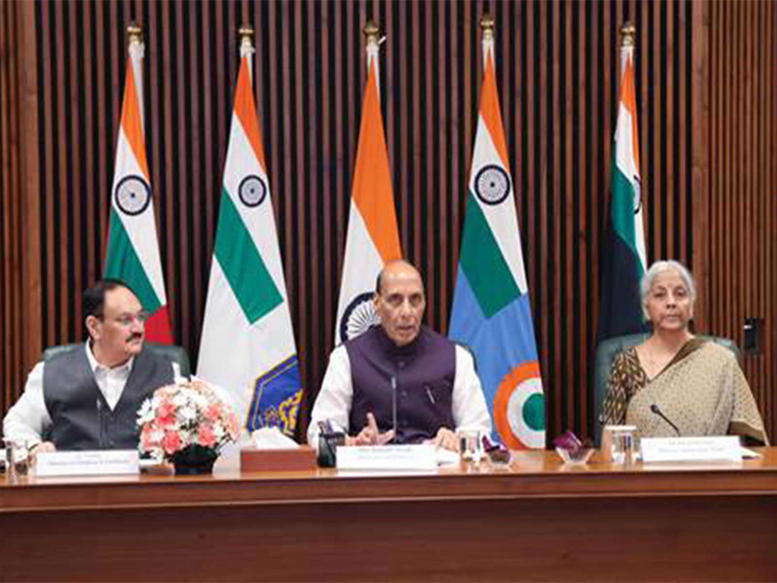 Defence Minister Rajnath Singh, Minister of Finance & Corporate Affairs Nirmala Sitharaman, Minister of Chemicals & Fertilizers Jagat Prakash Nadda attending IGoM meet (Photo/PIB) Defence Minister Rajnath Singh, Minister of Finance & Corporate Affairs Nirmala Sitharaman, Minister of Chemicals & Fertilizers Jagat Prakash Nadda attending IGoM meet (Photo/PIB)