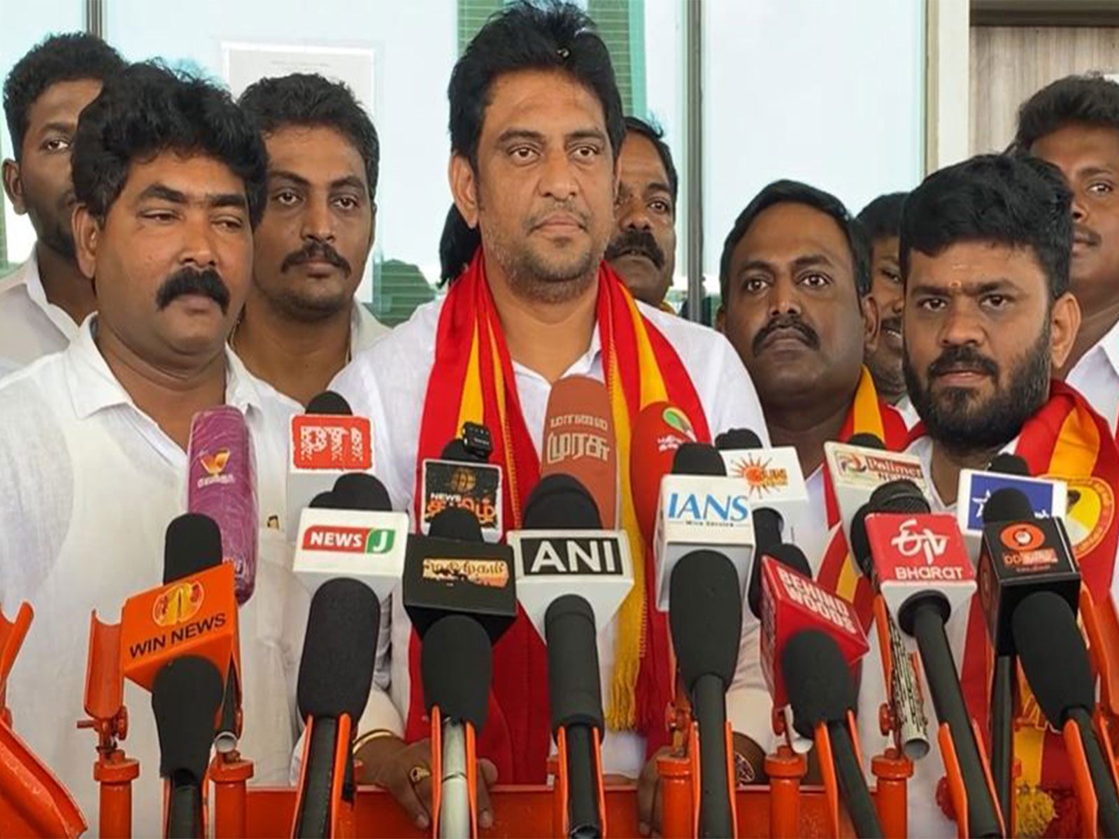 TVK candidate Balasubramaniam from Kovilpatti constituency (Photo/ANI)