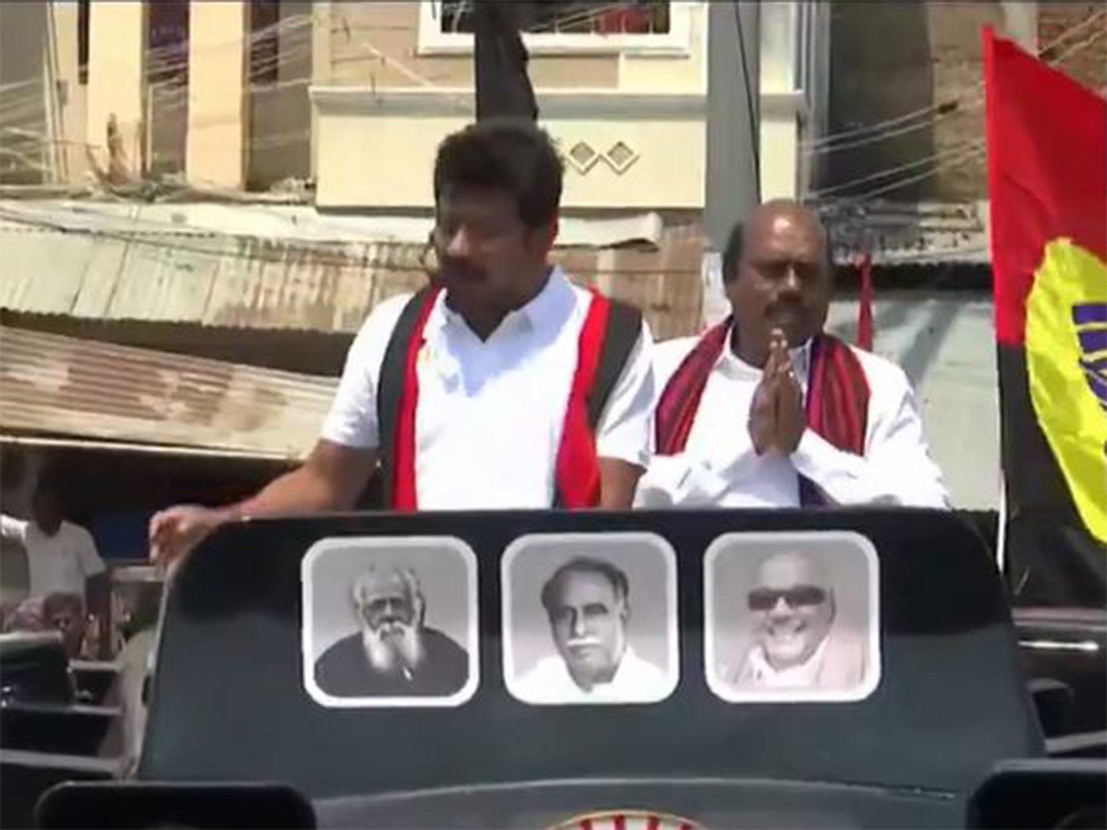 Tamil Nadu Deputy Chief Minister Udhayanidhi Stalin with Tiruvannamalai's candidate EV Velu (Photo/ANI) Tamil Nadu Deputy Chief Minister Udhayanidhi Stalin with Tiruvannamalai's candidate EV Velu (Photo/ANI)