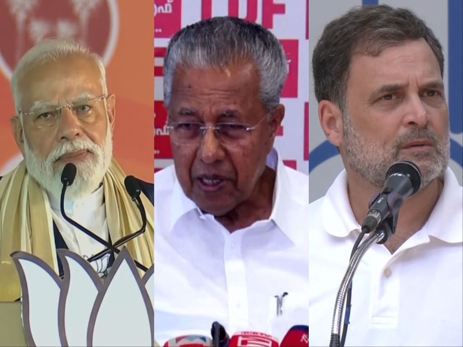 PM Narendra Modi, Keralam CM Pinarayi Vijayan and Congress leader Rahul Gandhi (Photo/ANI)