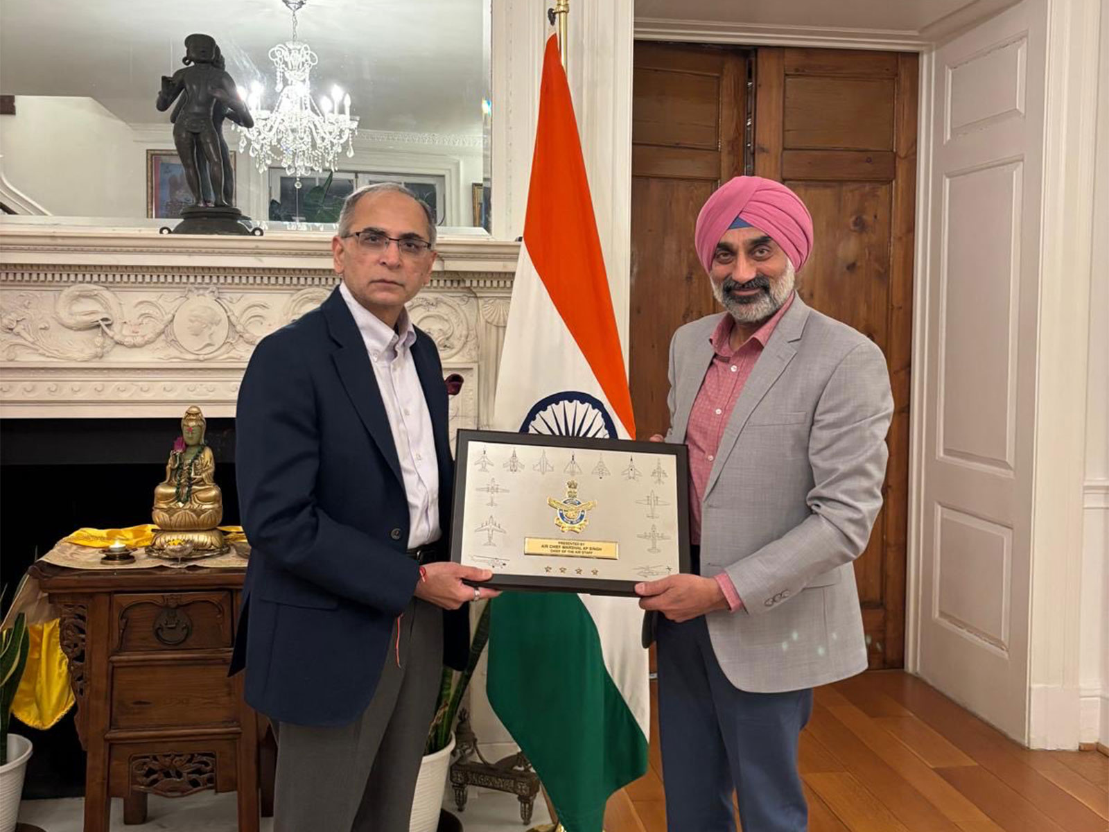 Indian Air Force Air Chief Marshal Amar Preet Singh with Indian Ambassador to the US Vinay Mohan Kwatra (Photo: X@AmbVMKwatra)
