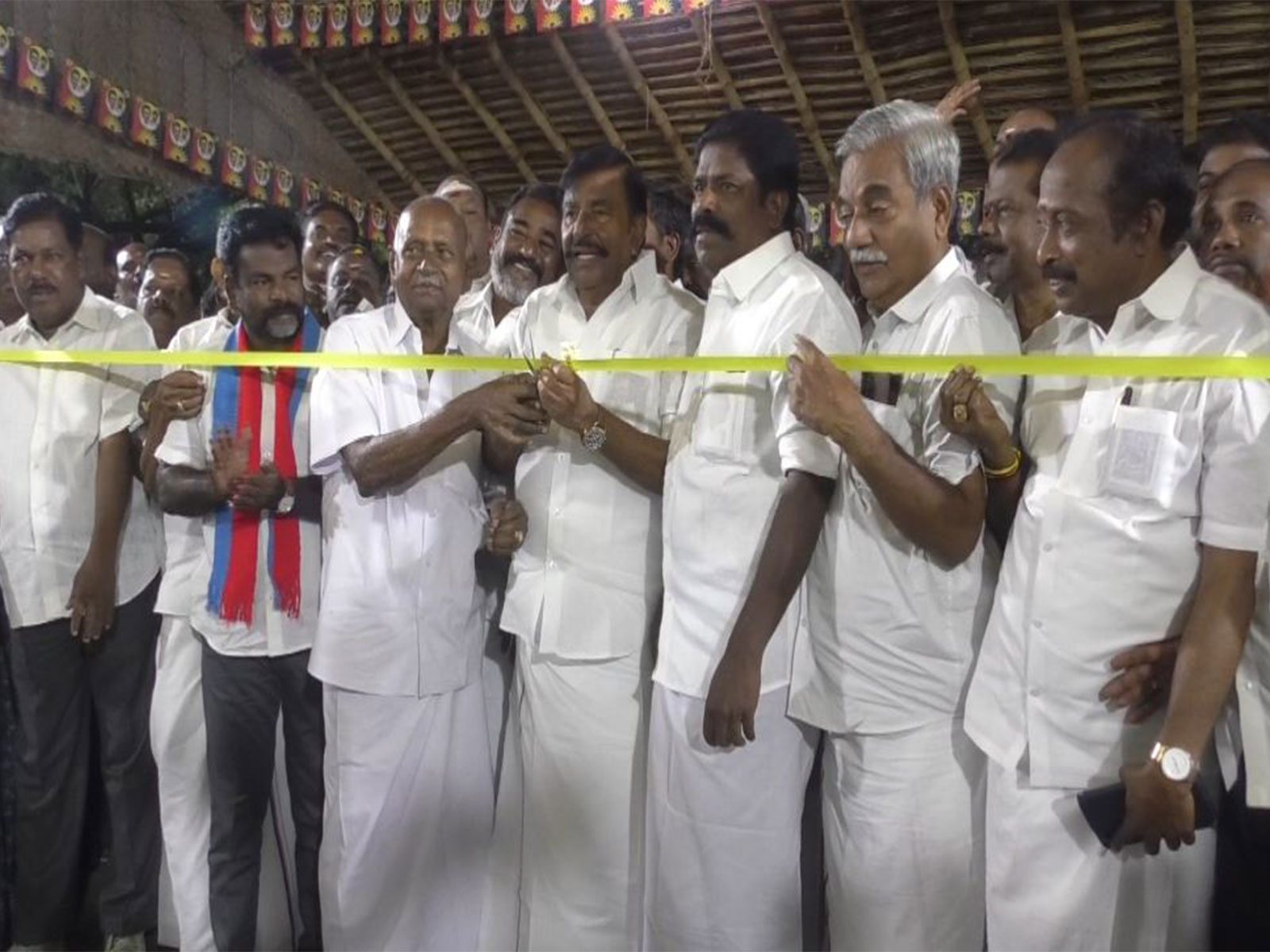 DMK leader K N Nehru inaugurates the party’s election campaign office in Tiruchirappalli West Assembly constituency (Photo/ANI)