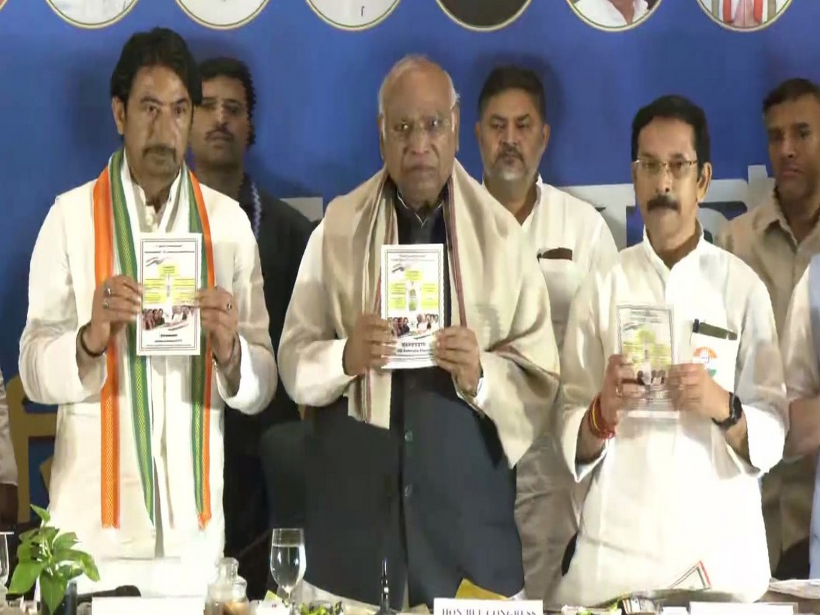Congress President Mallikarjun Kharge and other leaders release manifesto for West Bengal elections (Photo/ANI)