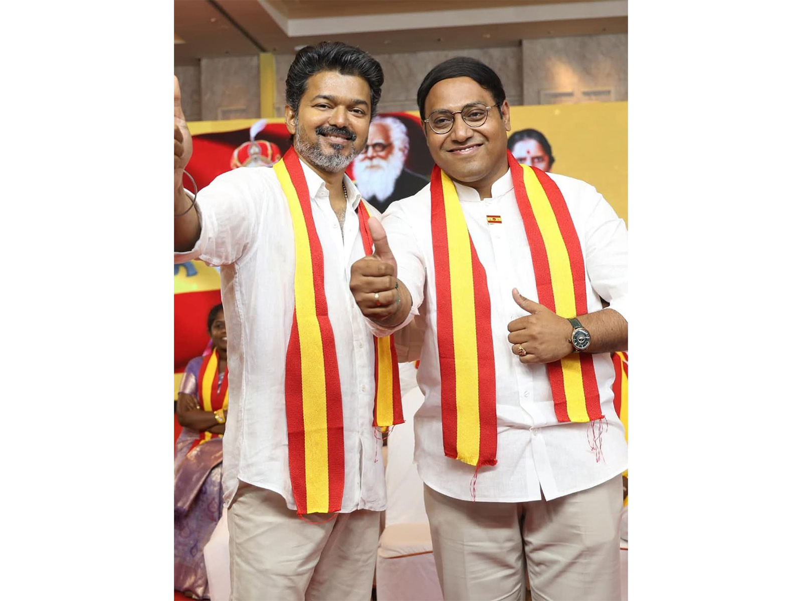 TVK chief Vijay with party candidate Sathiyakumar (Photo: TVK) TVK chief Vijay with party candidate Sathiyakumar (Photo: TVK)