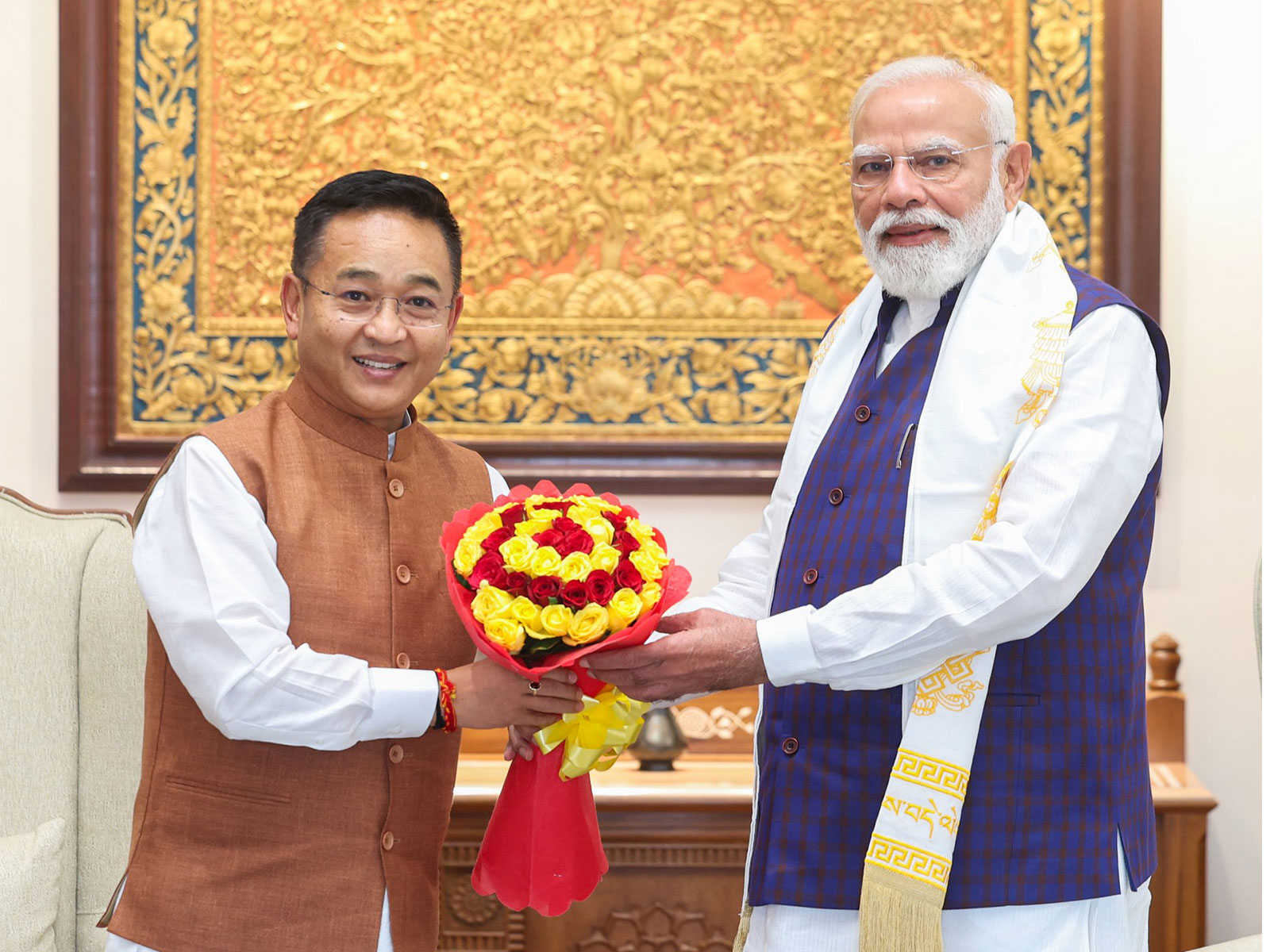 Sikkim CM Prem Singh Tamang meets PM Modi (Photo/ANI)