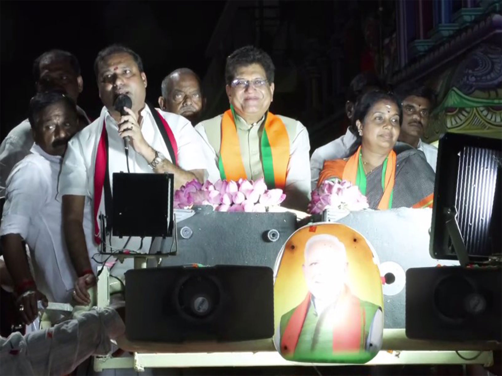 Visual from Union Minister Piyush Goyal's campaign roadshow in Coimbatore (Photo/ANI)