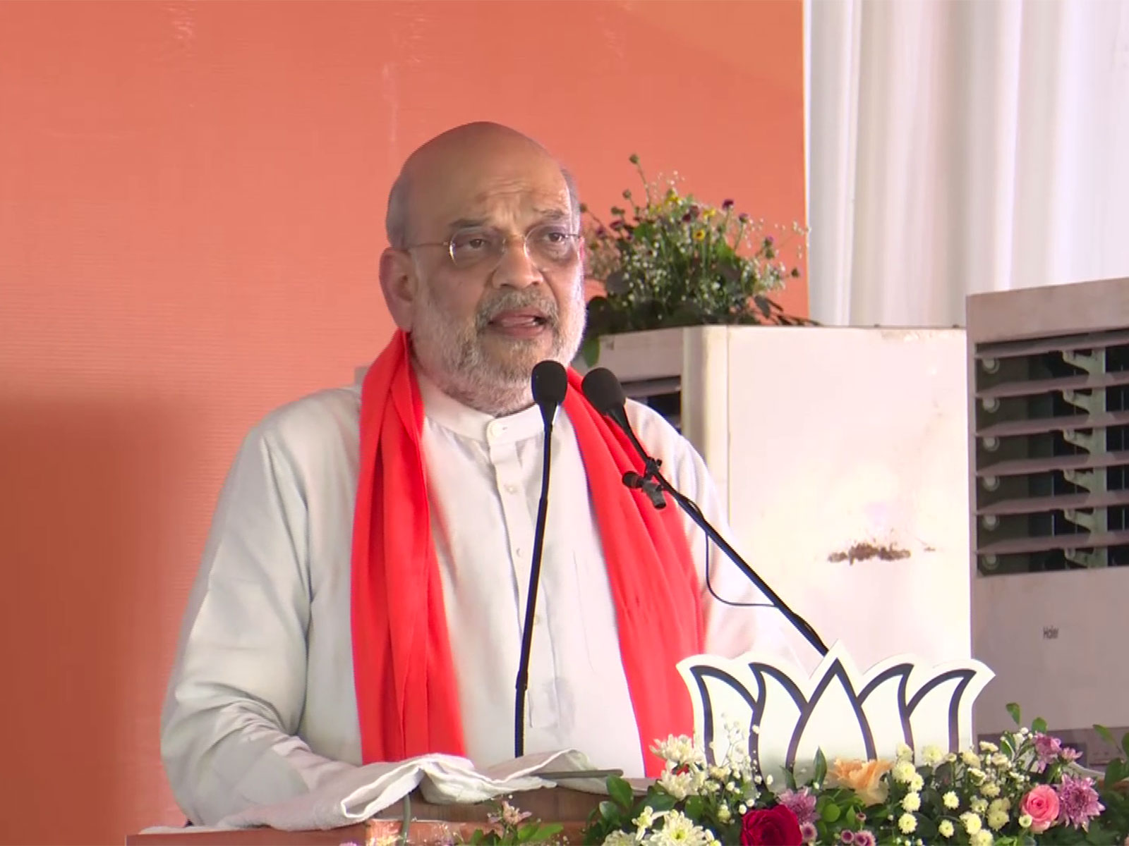 Union Home Minister Amit Shah addresses a public meeting in Debra. (Photo/ANI)