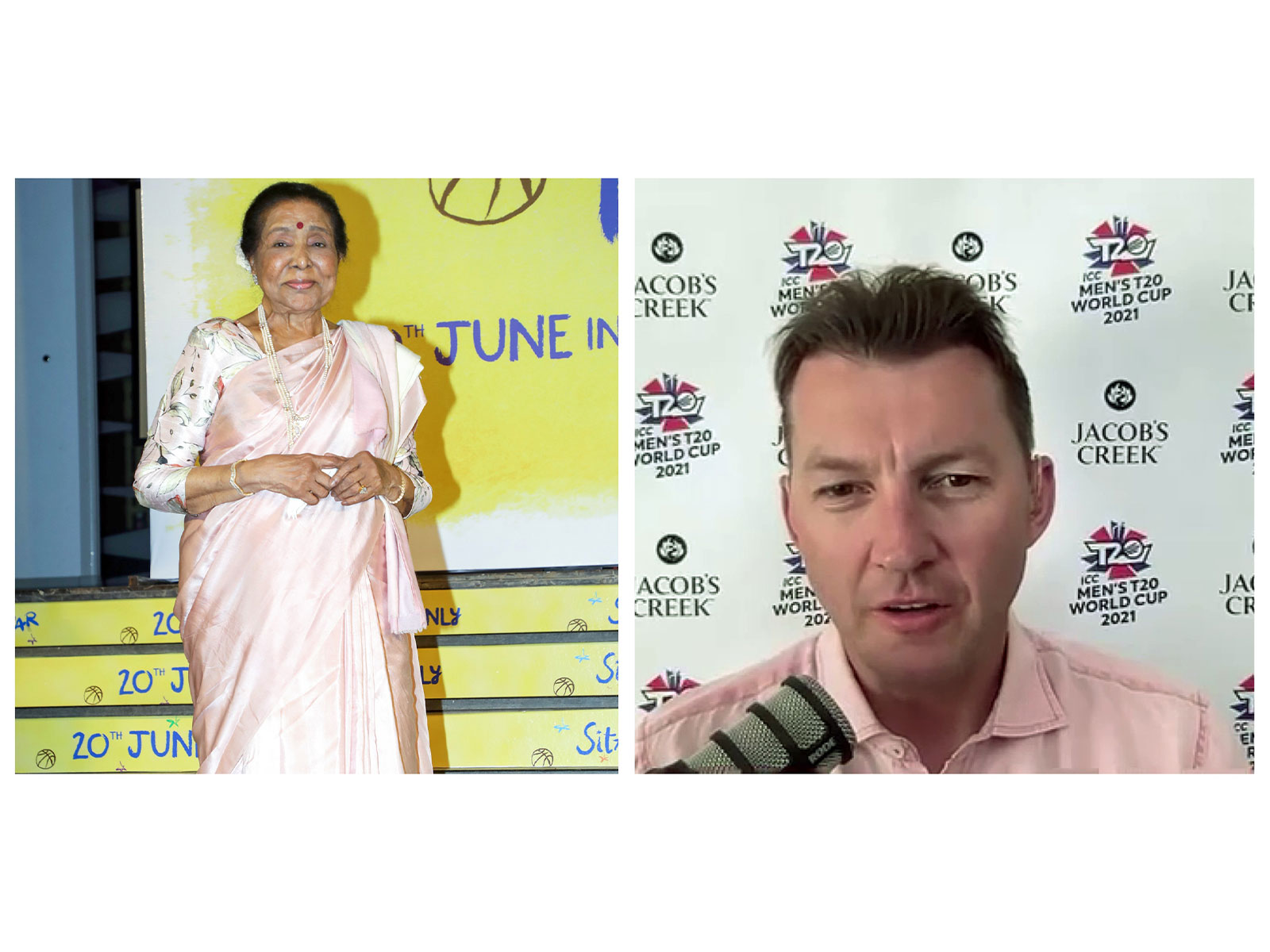 Legendary singer Asha Bhosle and cricketer Brett Lee (Image source: ANI) Legendary singer Asha Bhosle and cricketer Brett Lee (Image source: ANI)