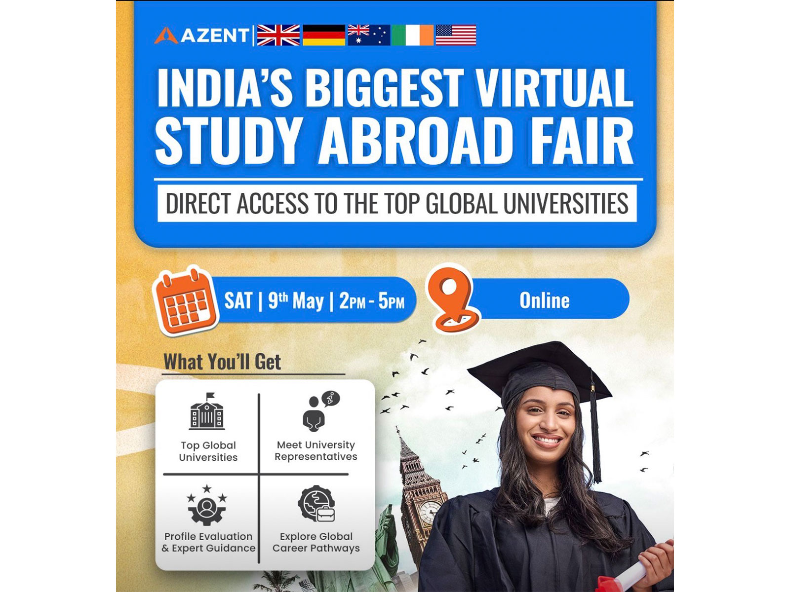 Azent Overseas Education Announces India’s Biggest Study Abroad Fair on 9th May