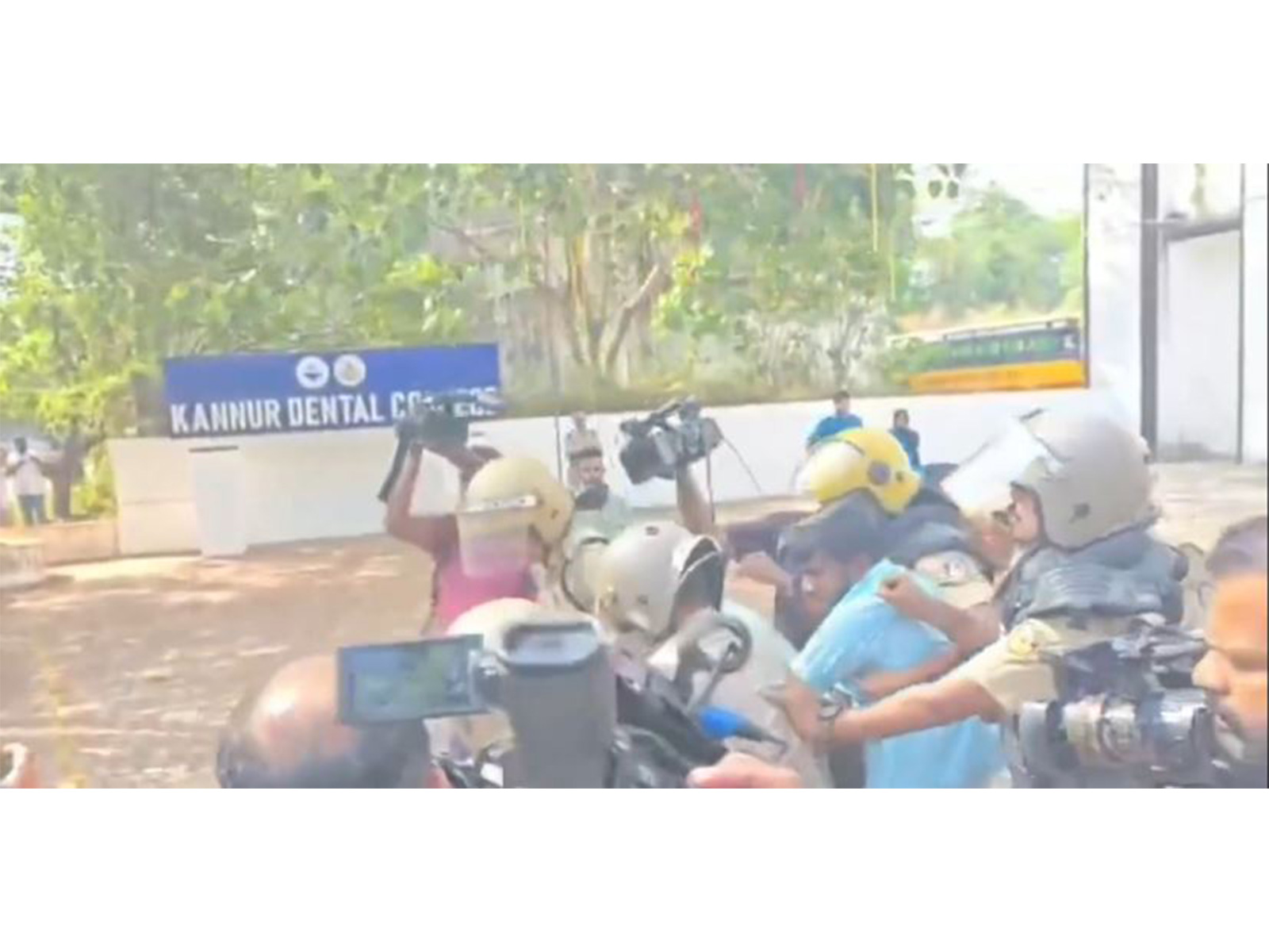 KSU activists being forcibly removed by police from Anjarakandy dental college in Kannur, Keralam on April 13, 2026 (Photo/ANI) KSU activists being forcibly removed by police from Anjarakandy dental college in Kannur, Keralam on April 13, 2026 (Photo/ANI)