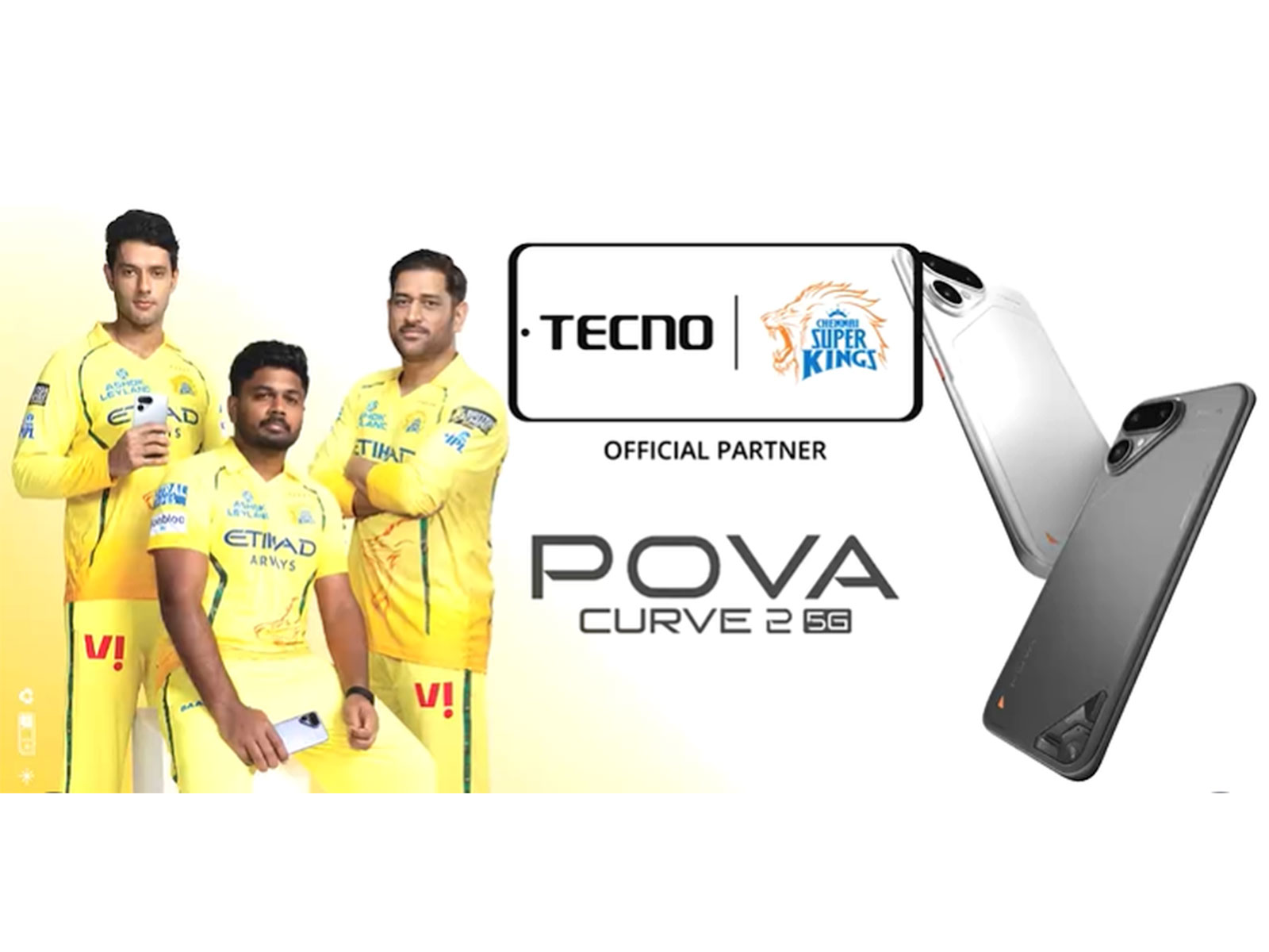 Chennai Super Kings players showcase the TECNO POVA Curve 2, highlighting the brand’s official partnership with the team.