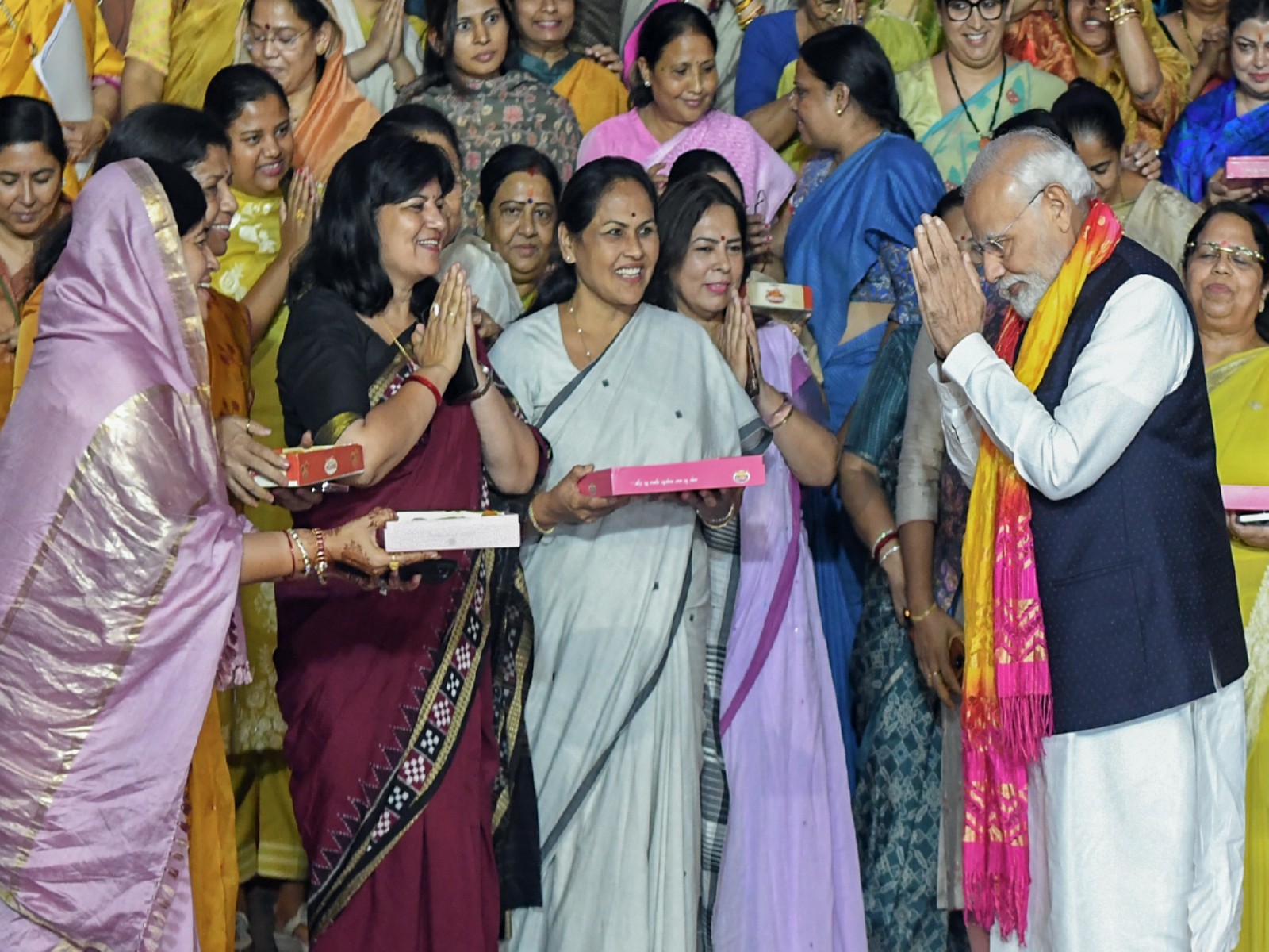 Prime Minister Narendra Modi with women MPs at the passing of Women Reservation Bill in 2023 (File Photo/ANI)