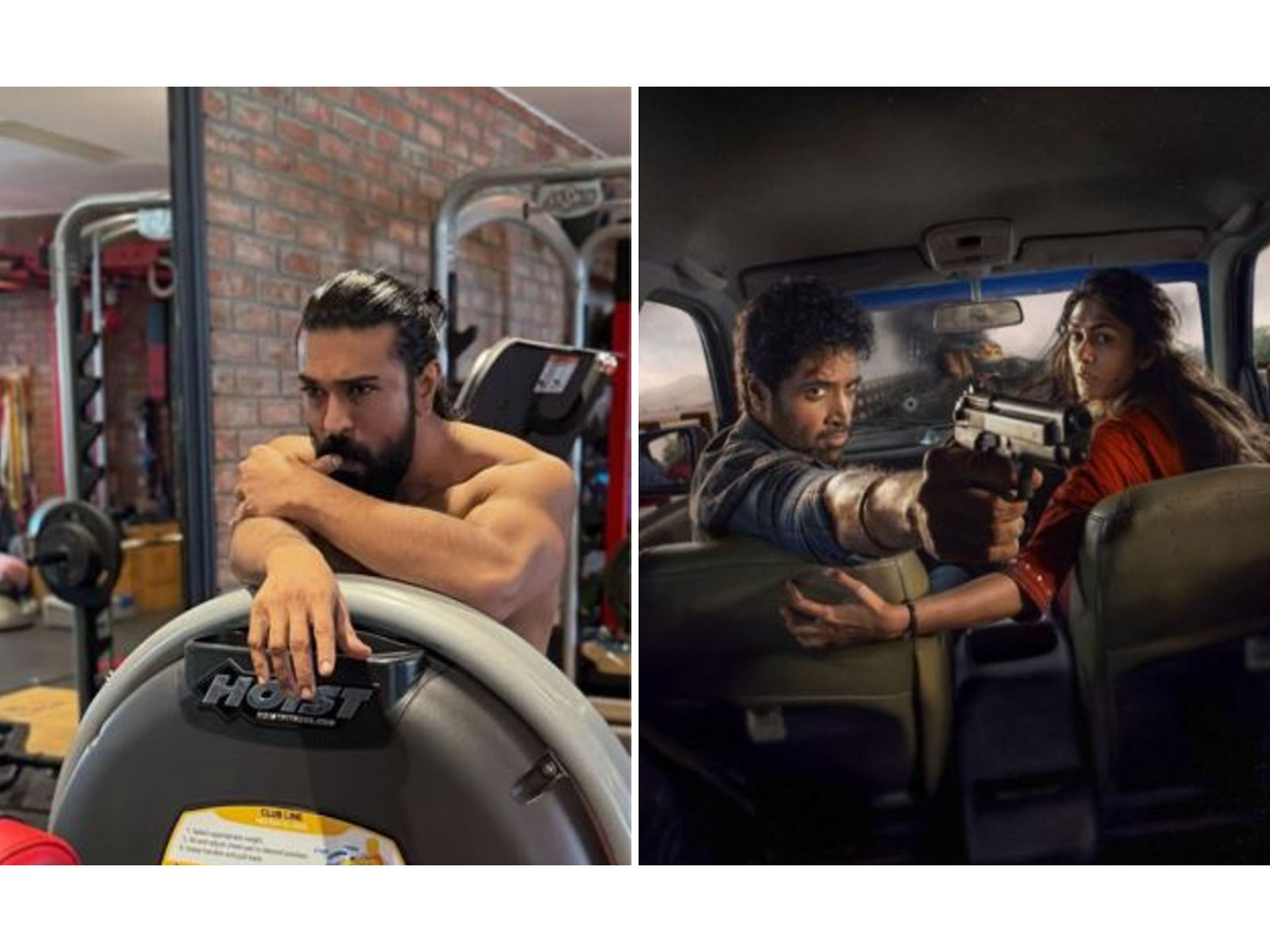 Ram Charan (L) Dacoit poster (R) (Photos/instagram/@nameisnani, @alwaysramcharan) Ram Charan (L) Dacoit poster (R) (Photos/instagram/@nameisnani, @alwaysramcharan)