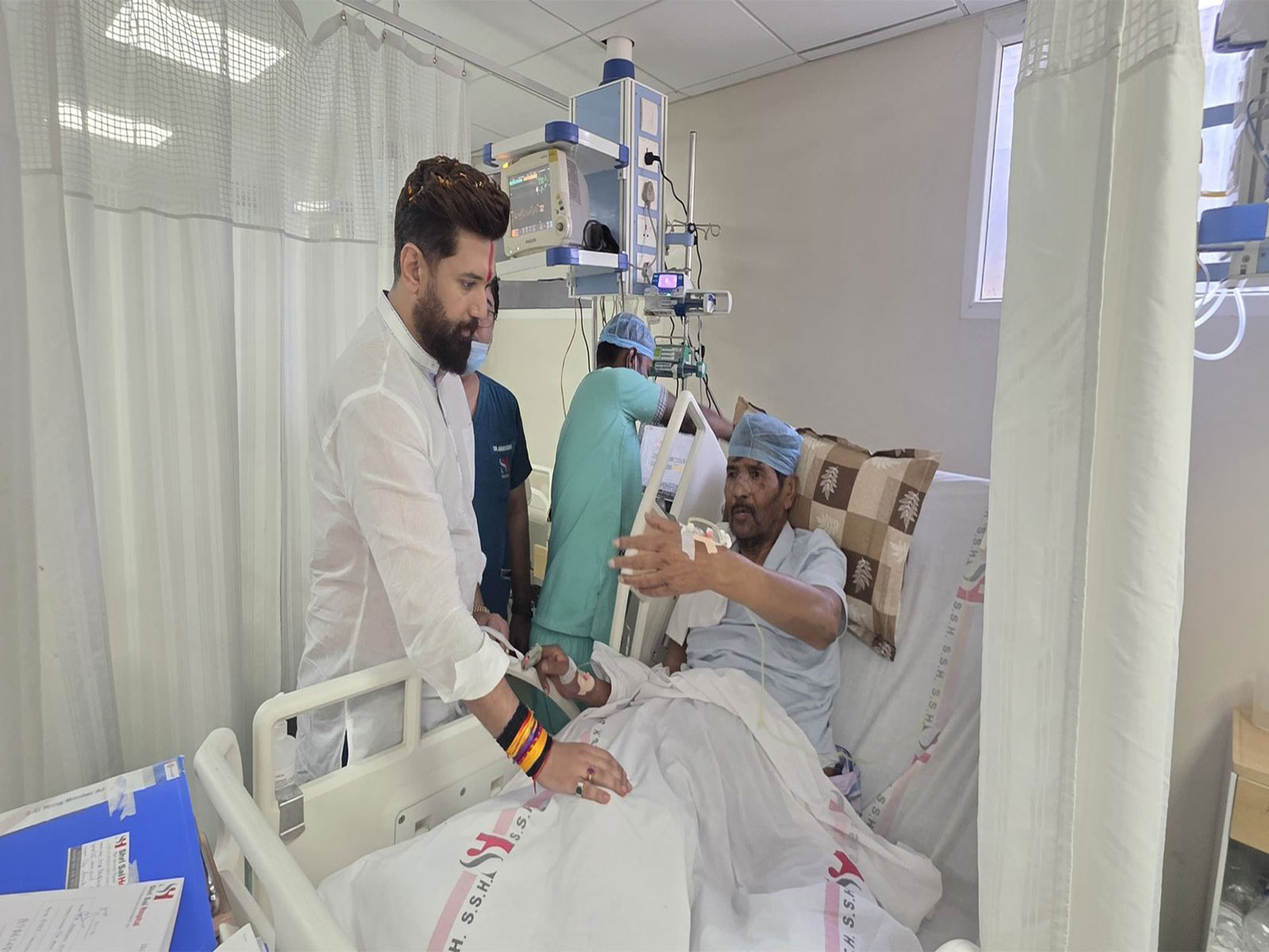 Union Minister Chirag Paswan meets his uncle and former Union Minister Pashupati Kuamr Paras in Patna hospital (Photo/X@iChiragPaswan)