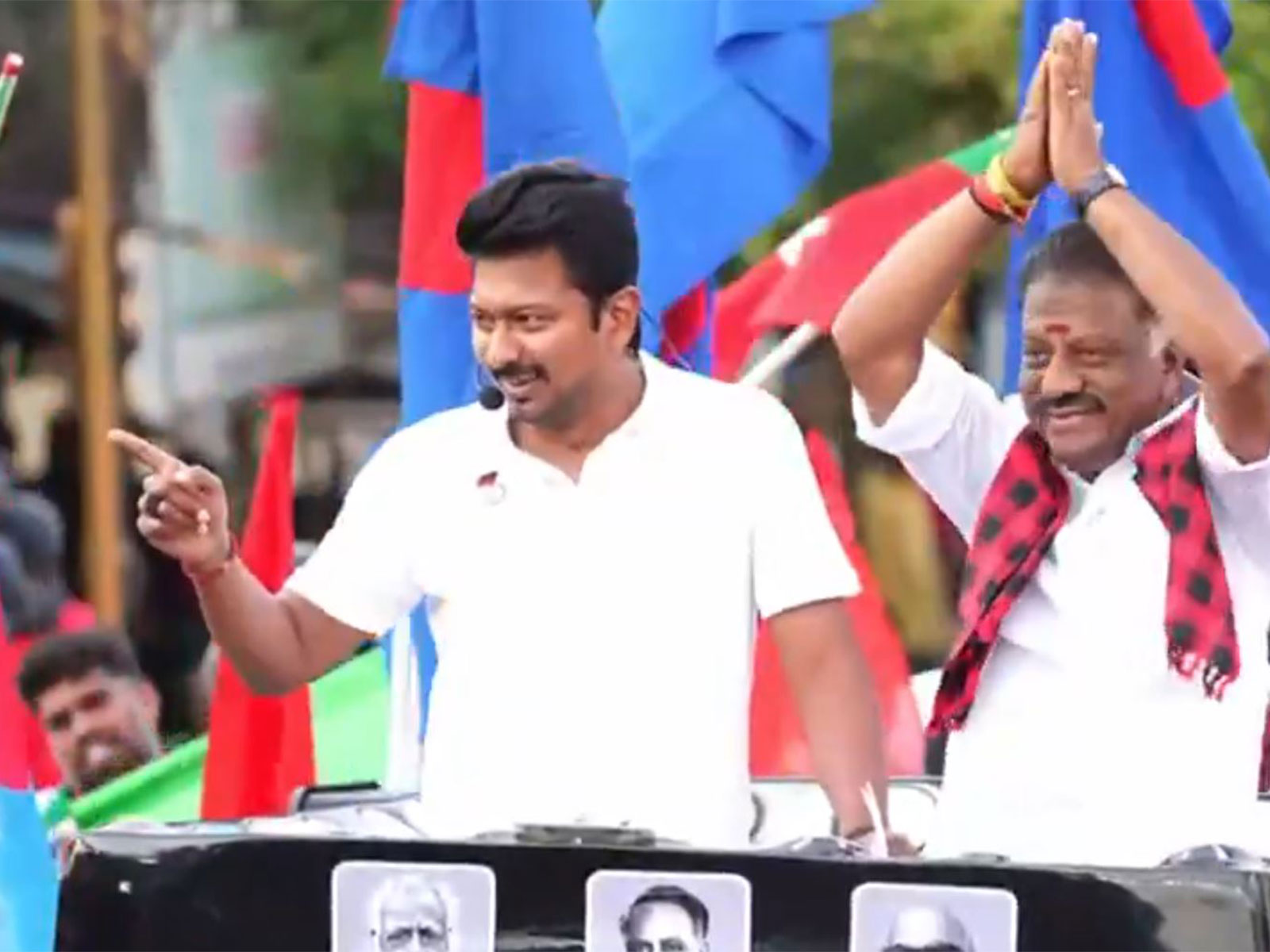 Tamil Nadu DyCM Udhayanidhi Stalin with DMK Candidate O. Panneerselvam (Photo/ANI)