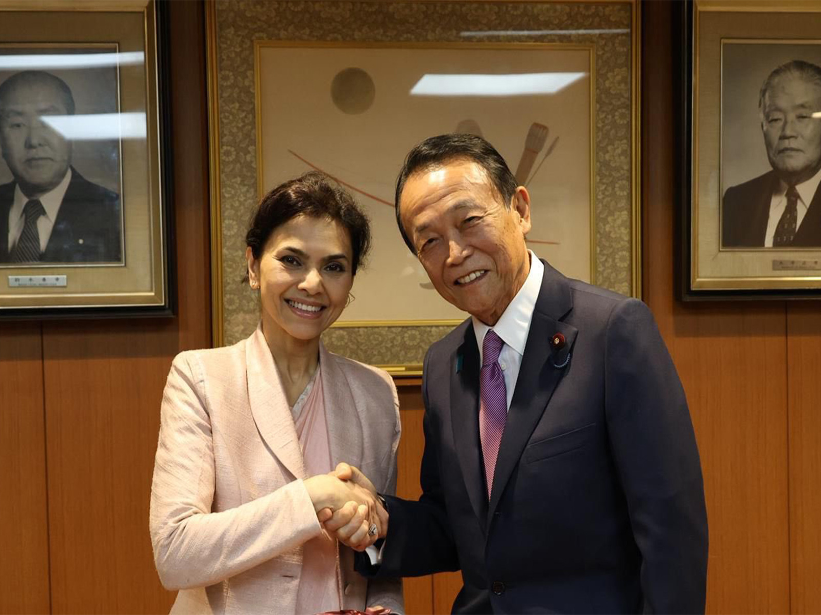 Ambassador Nagma Mallick with Vice President of LDP, Taro Aso (Photo/X@IndianEmbTokyo)