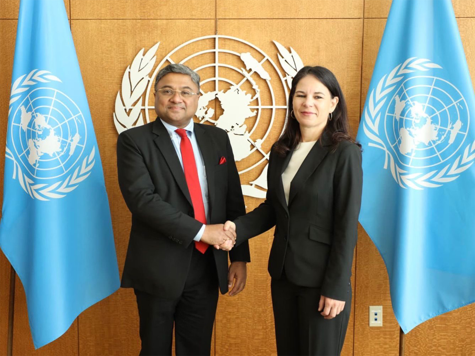 Secretary (West) in the Ministry of External Affairs, Sibi George with Annalena Baerbock, President of the United Nations General Assembly (Photo: X@MEAIndia)