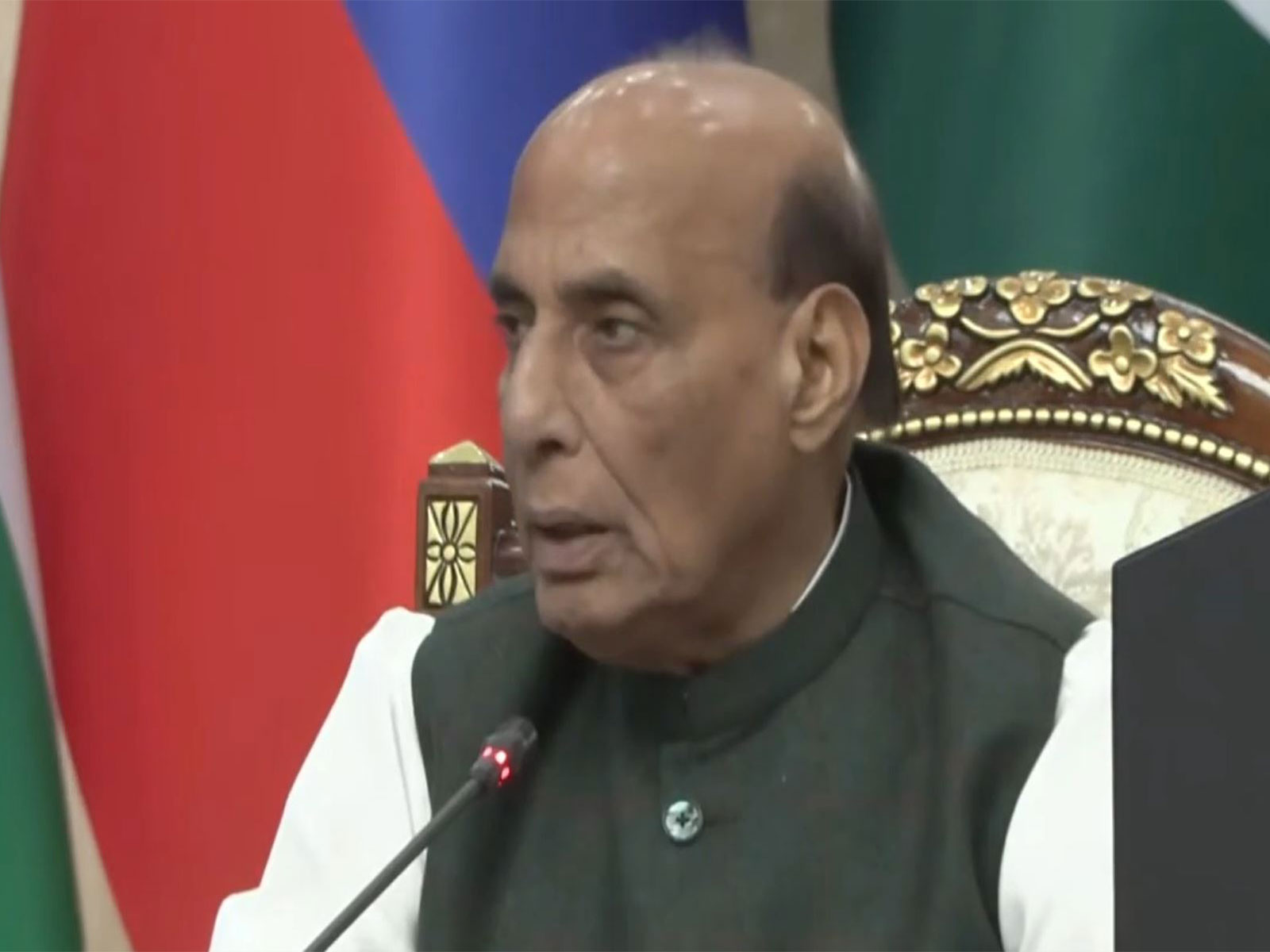 Defence Minister Rajnath Singh addresses the SCO Defence Ministers’ Meeting in Bishkek, calling for unified action against terrorism and an end to double standards. (Photo: X/@rajnathsingh)